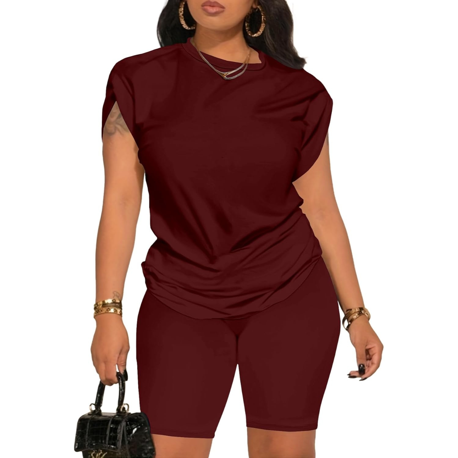 Summer Workout Two Piece Sweatsuits Biker Short Sets