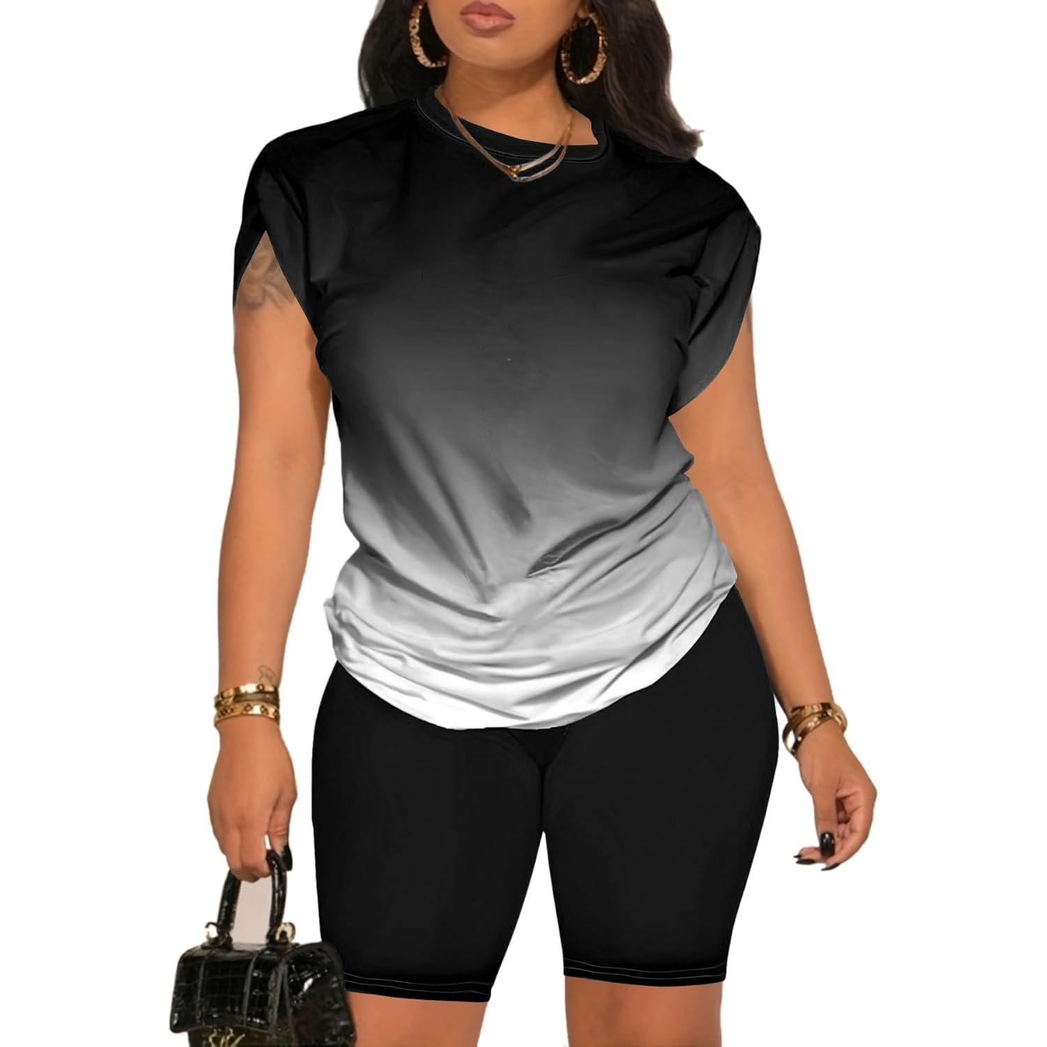 Summer Workout Two Piece Sweatsuits Biker Short Sets