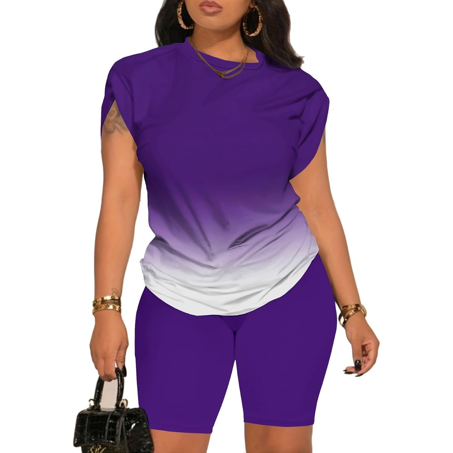Summer Workout Two Piece Sweatsuits Biker Short Sets