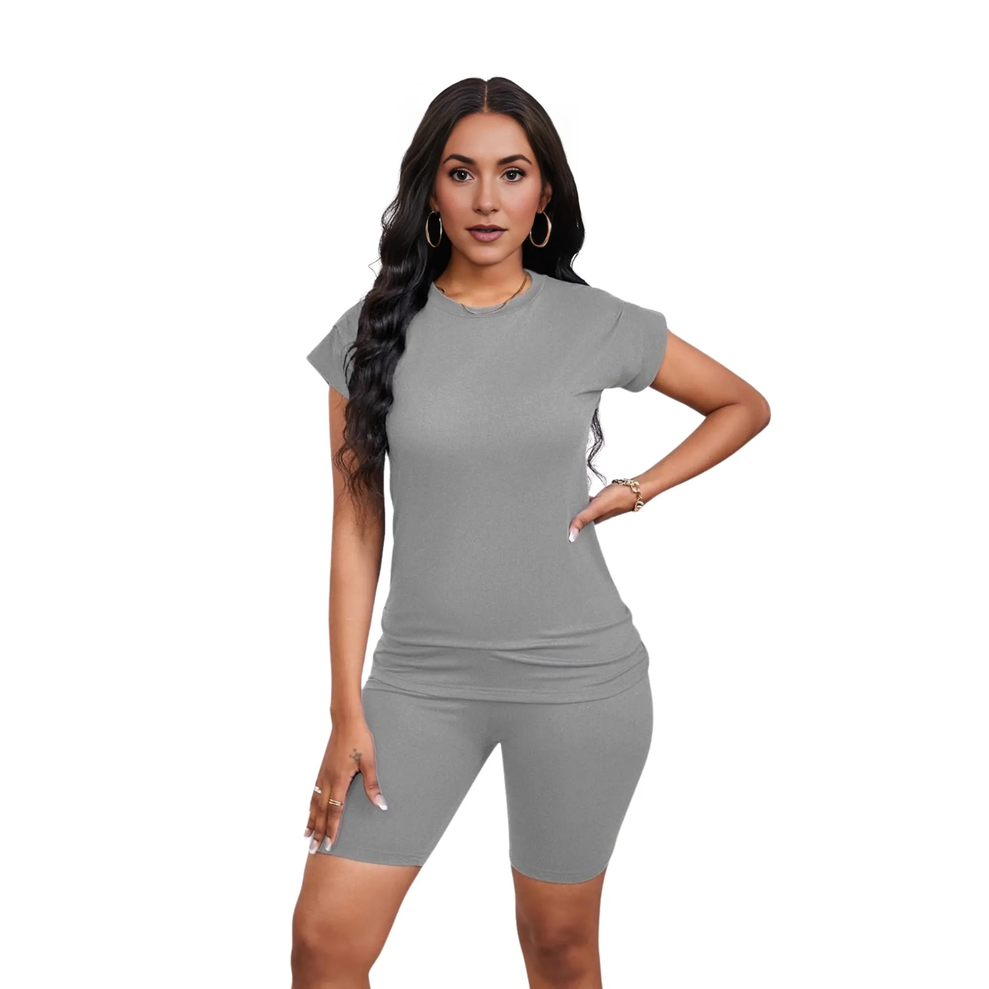 Summer Workout Two Piece Sweatsuits Biker Short Sets