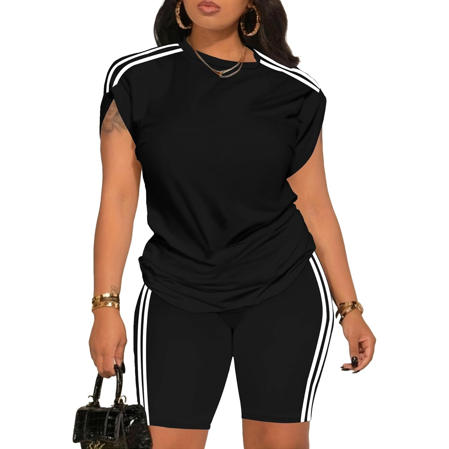 Summer Workout Two Piece Sweatsuits Biker Short Sets