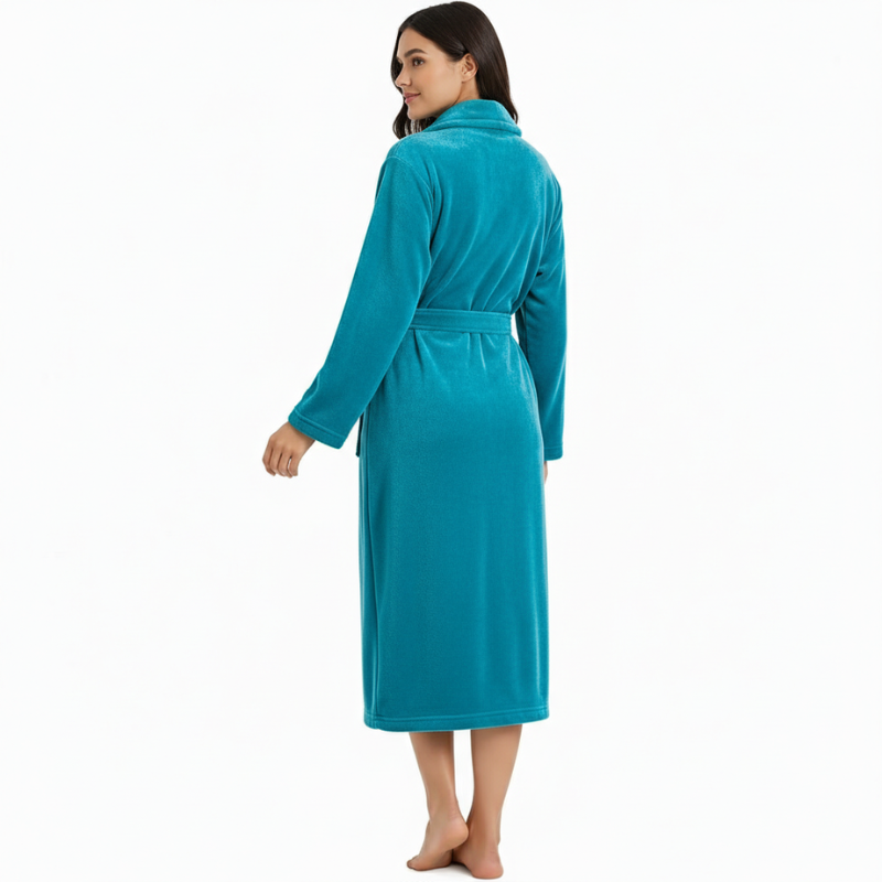 Warm Plush Fleece Kimono Style Long Bathrobe
