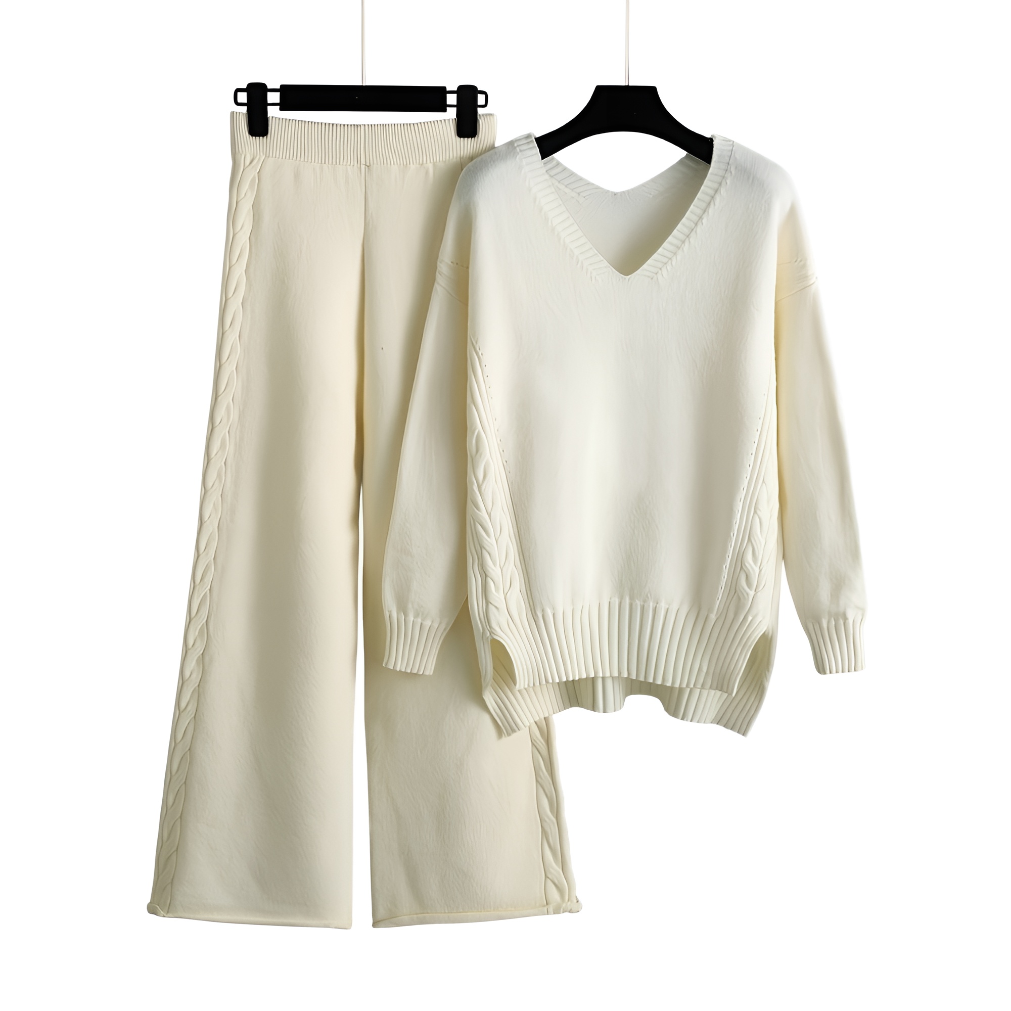 Textured V Shape Knit Lounge Set