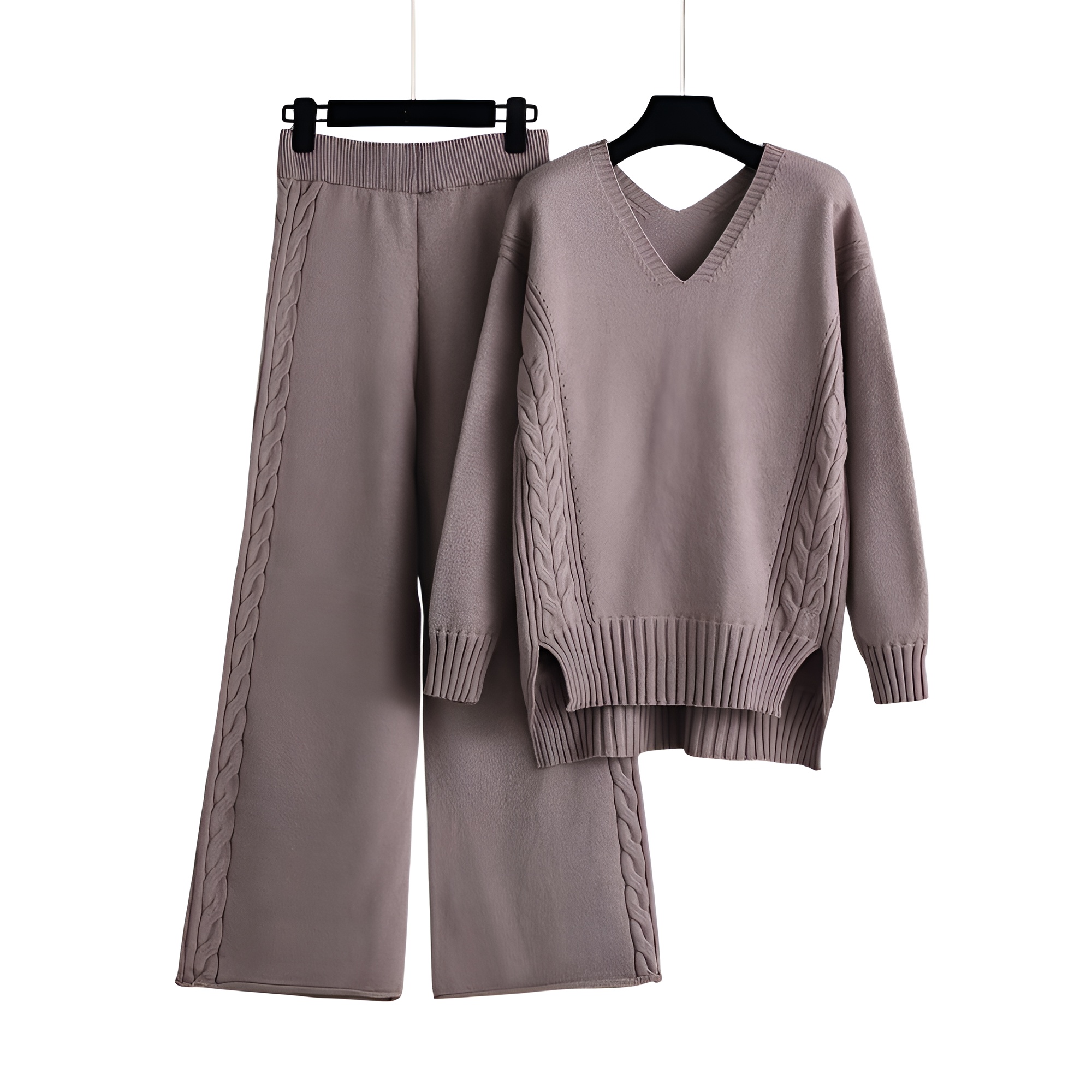 Textured V Shape Knit Lounge Set