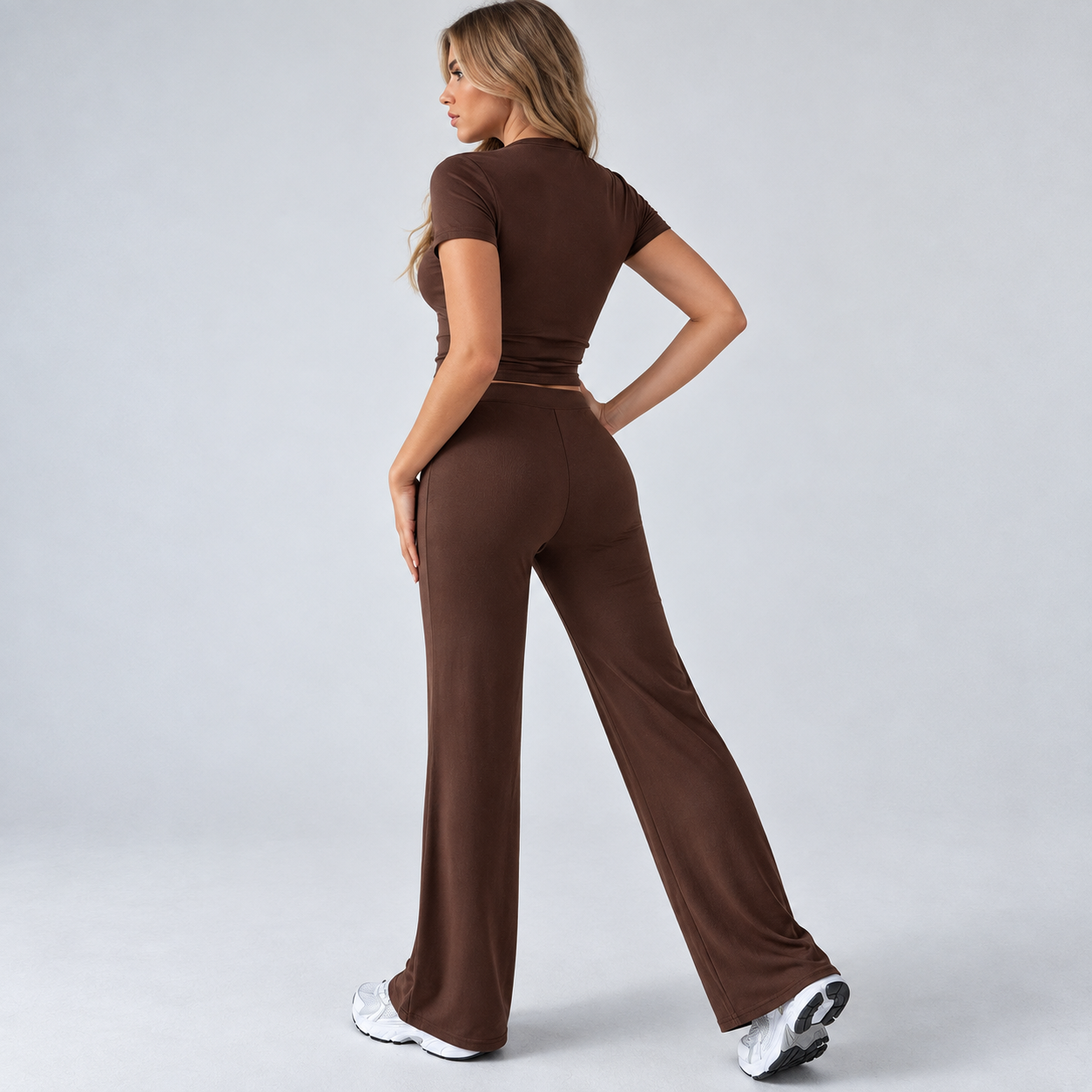 Short Sleeve T Shirt and Straight Pants 2 Piece Casual Activewear Set for Women