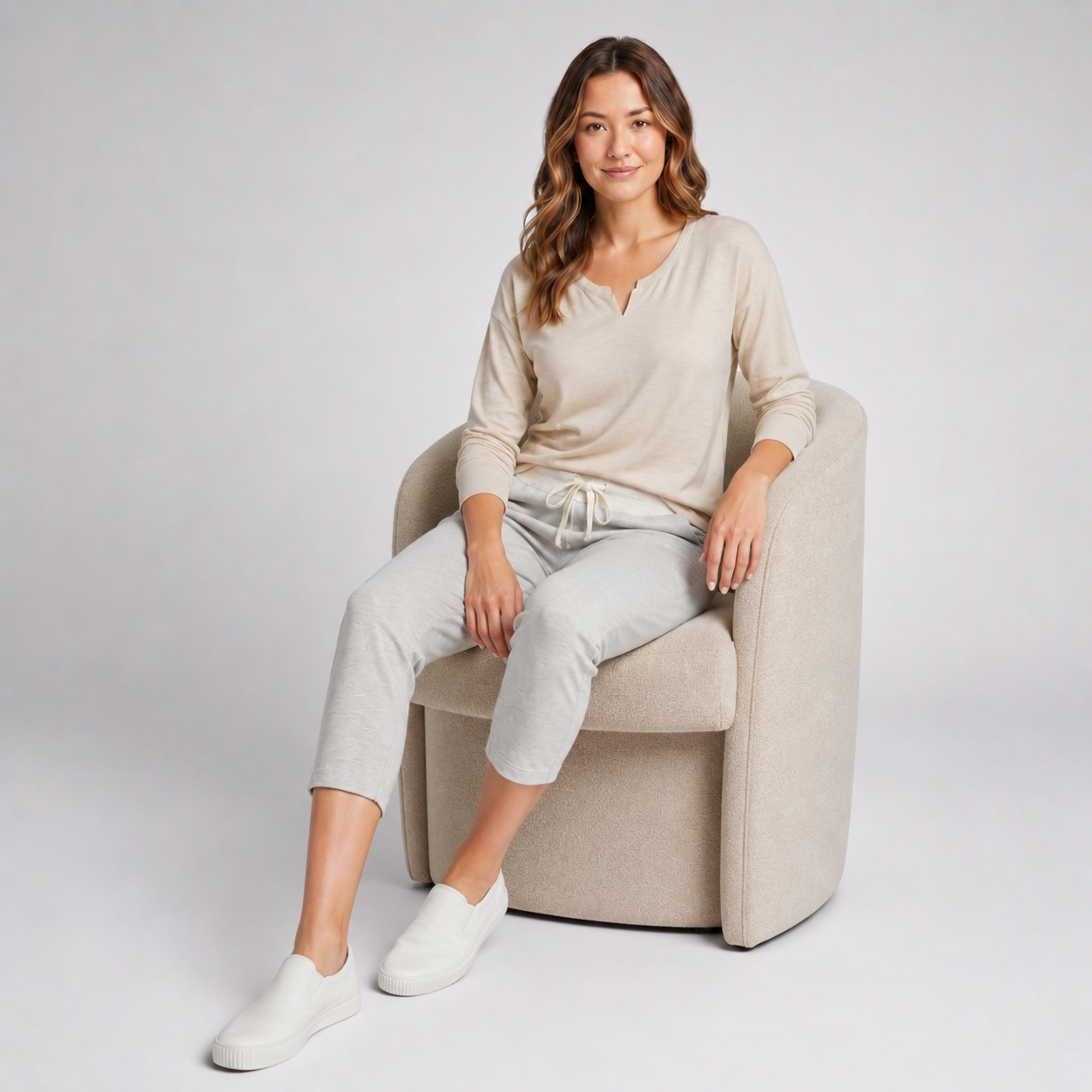 Two Piece Casual Soft Knit Lounge Set For Women