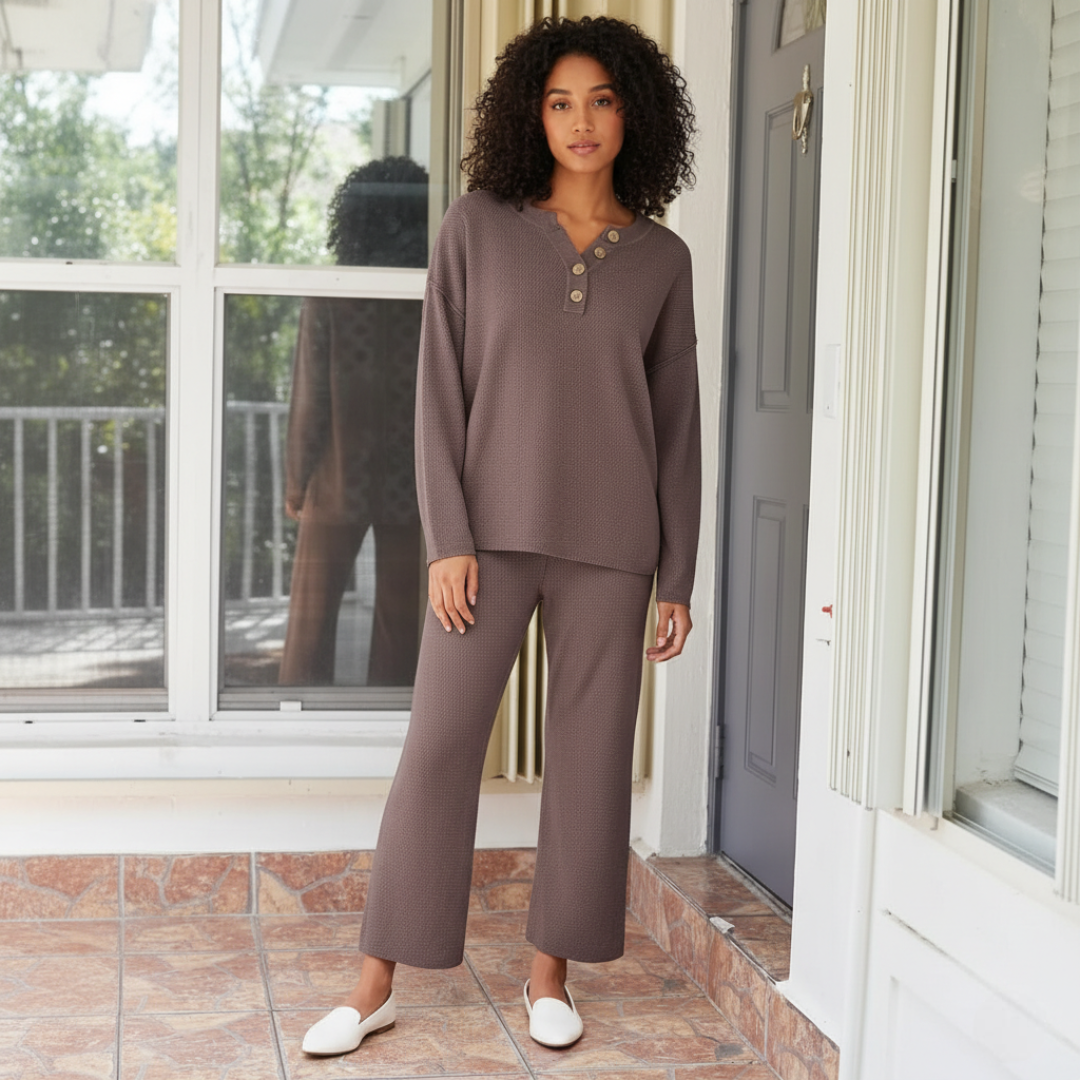 Two Piece Lounge Set With Oversized Matching Knit Design For Women