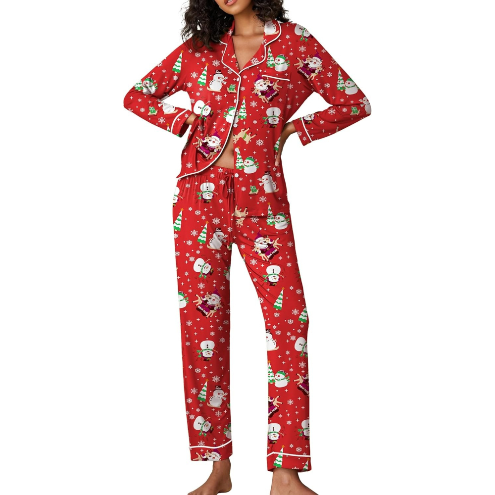 Two Piece Pajamas Set For Women With Long Sleeve Button Down Sleepwear