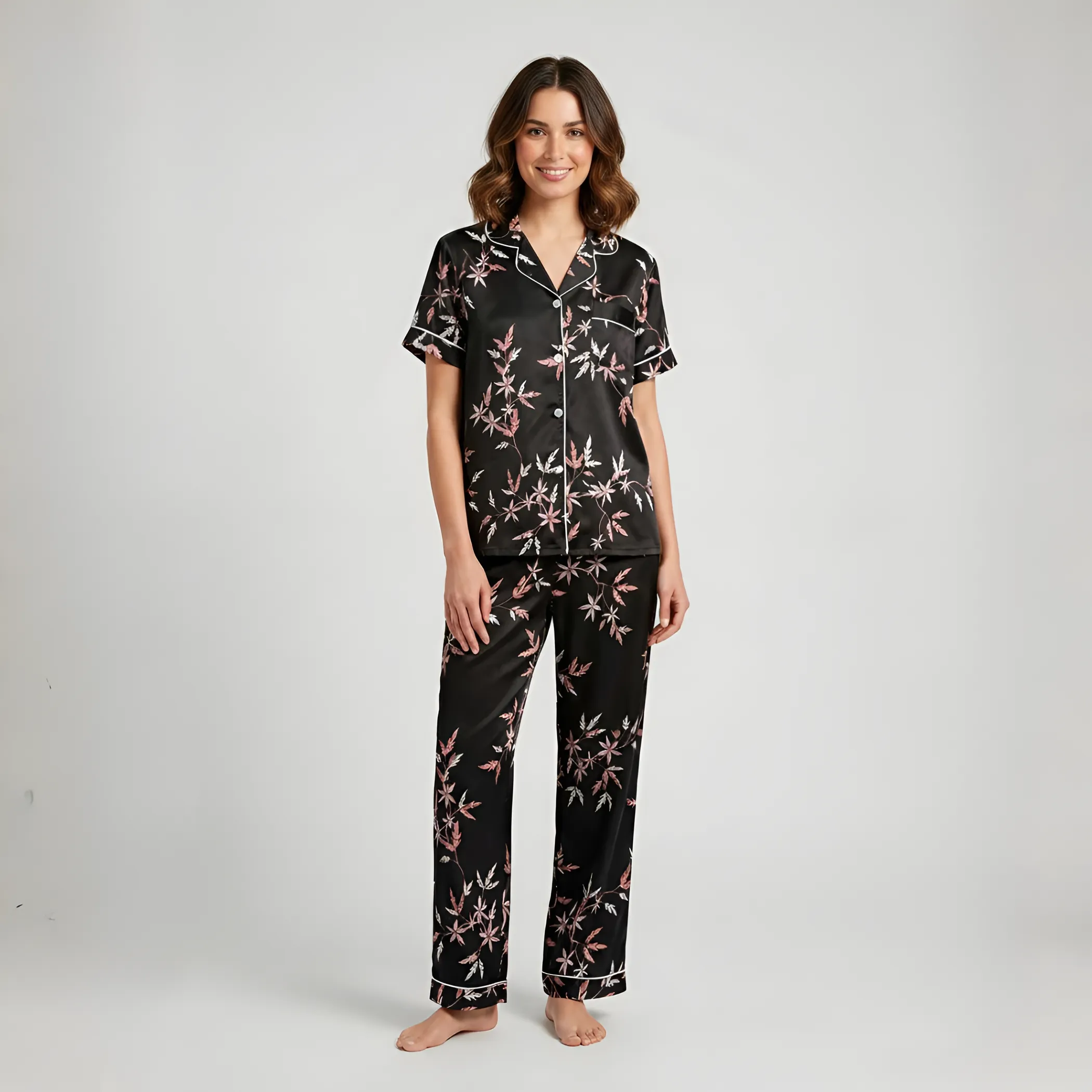 Women Midnight Botanical Floral Air Flow Pajama Set