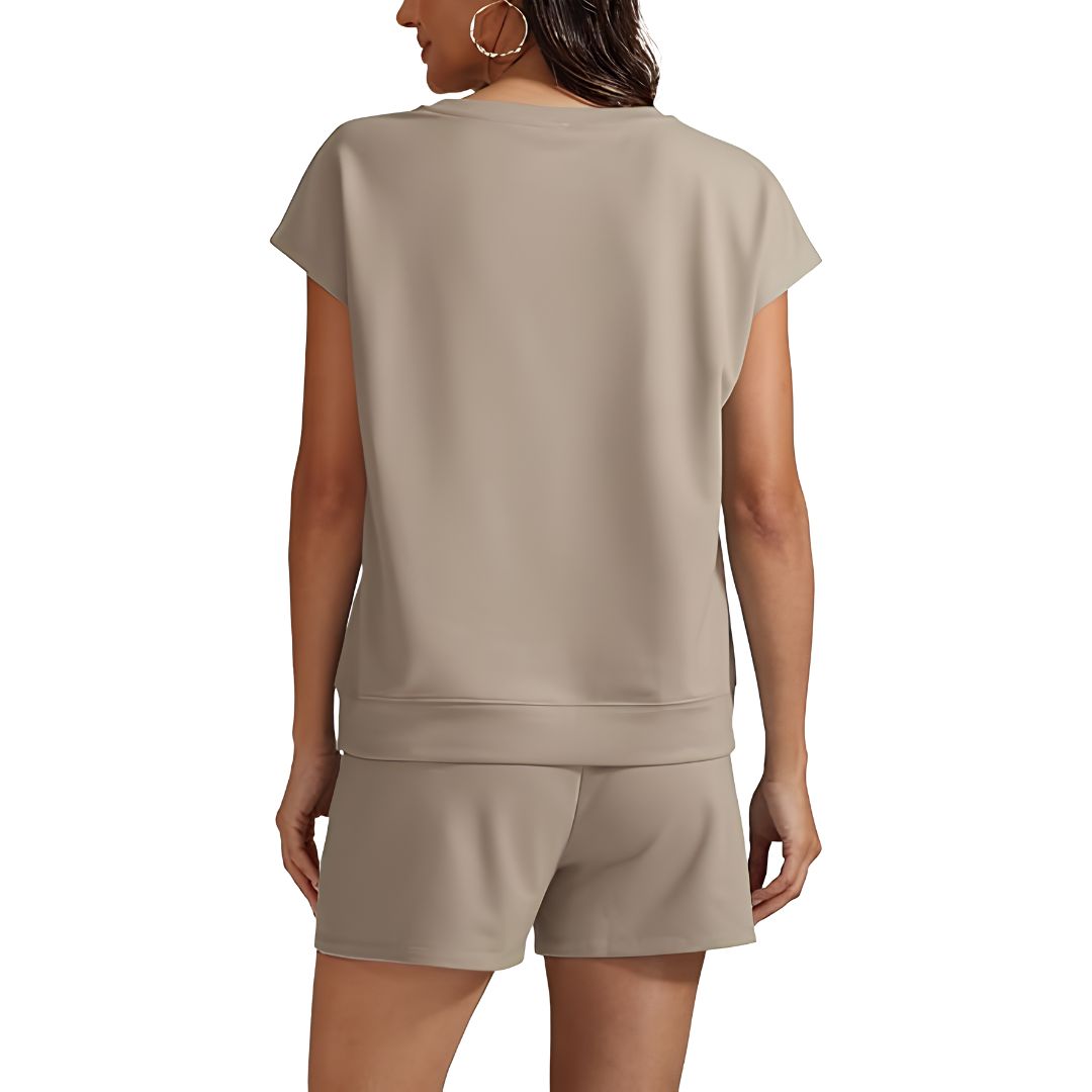 2 Piece Cap Sleeve Top And Short Sets With Pocket For Women
