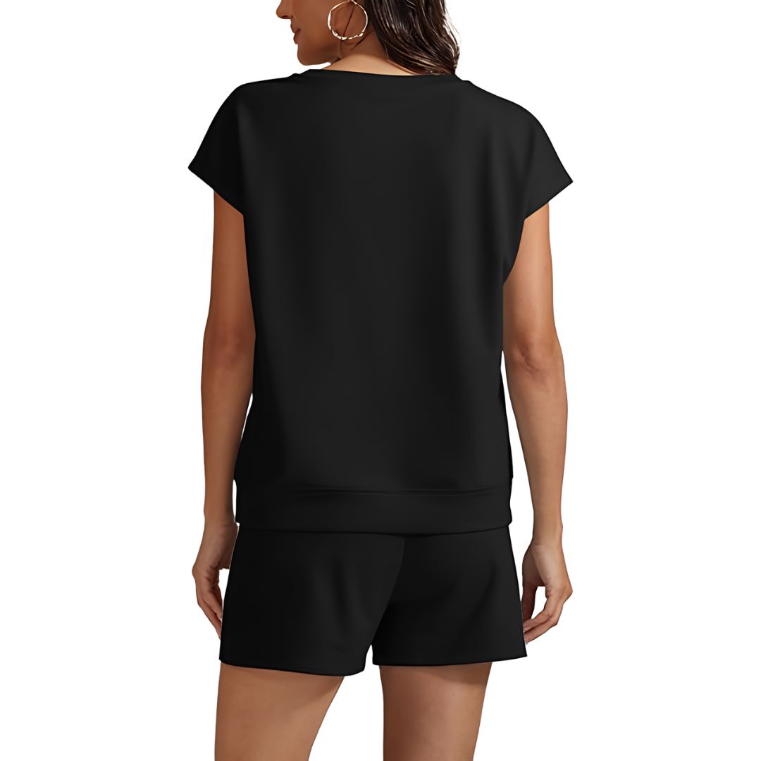 2 Piece Cap Sleeve Top And Short Sets With Pocket For Women