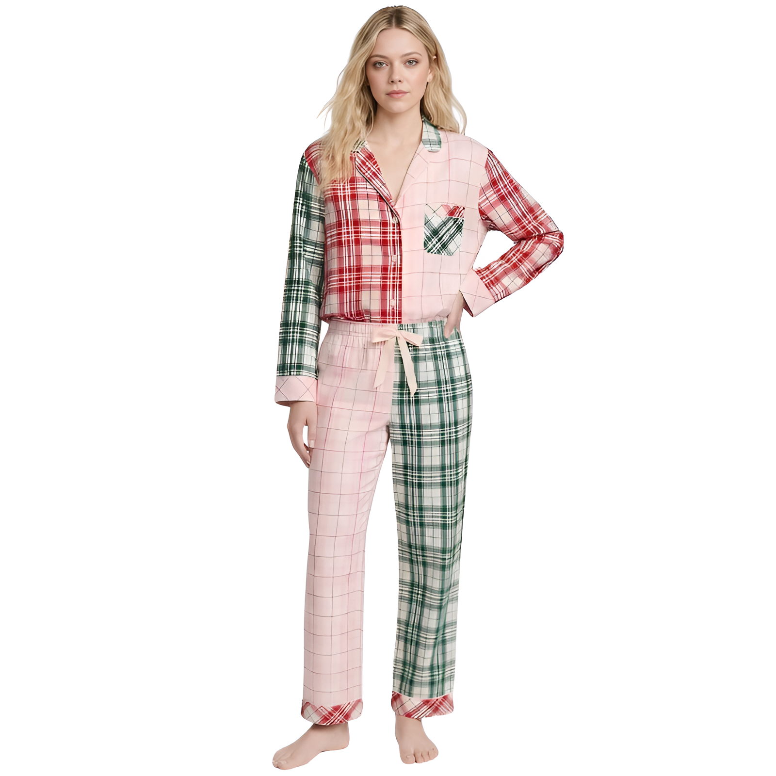 Festive Plaid Flannel Pajama Set