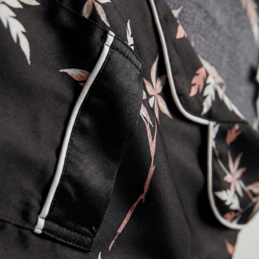 Midnight Botanical Floral Air Flow Pajama Set For Women 