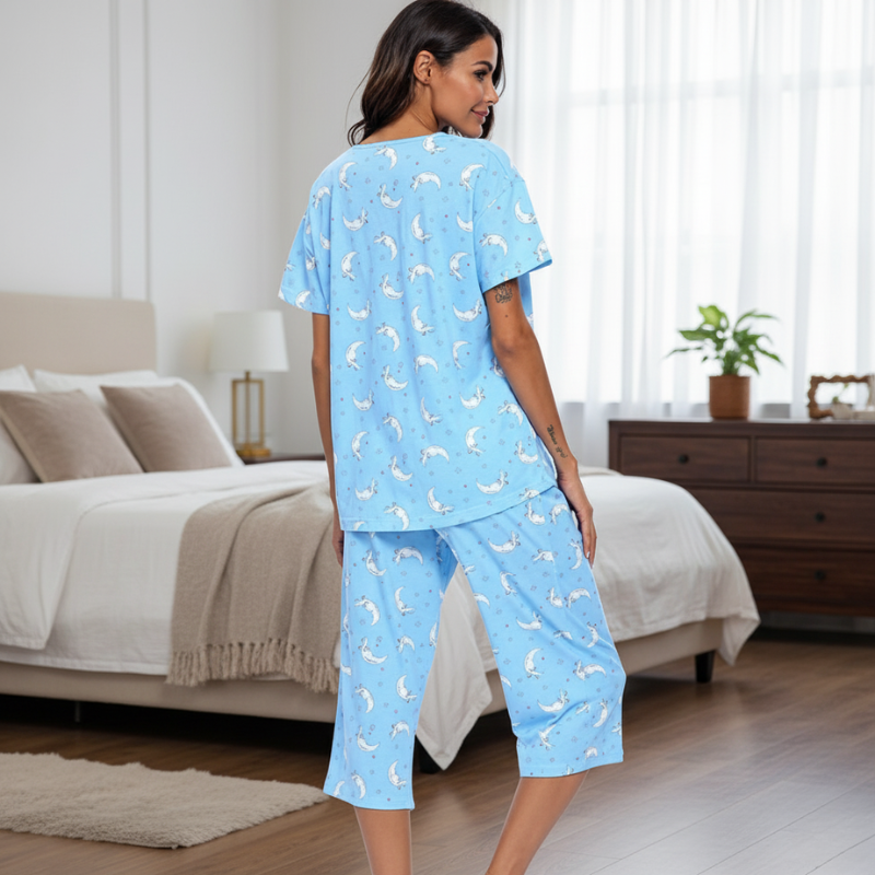 Cotton Capri Pajama Set For Women