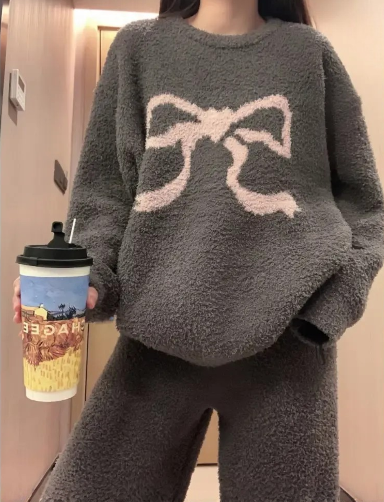 Winter Large Fluffy Fleece Pajama Set For Women