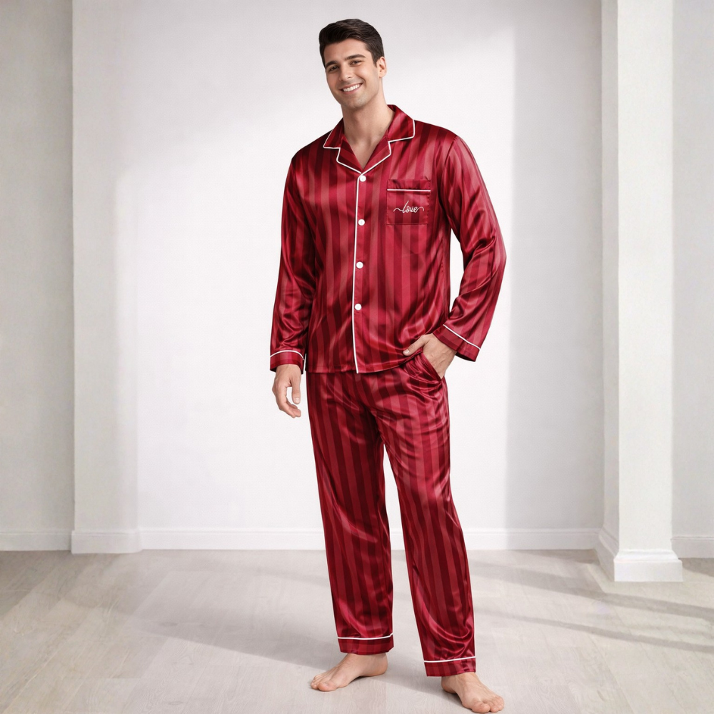 Couple Style Long Sleeve Striped Button Up Loungewear Pajama Set