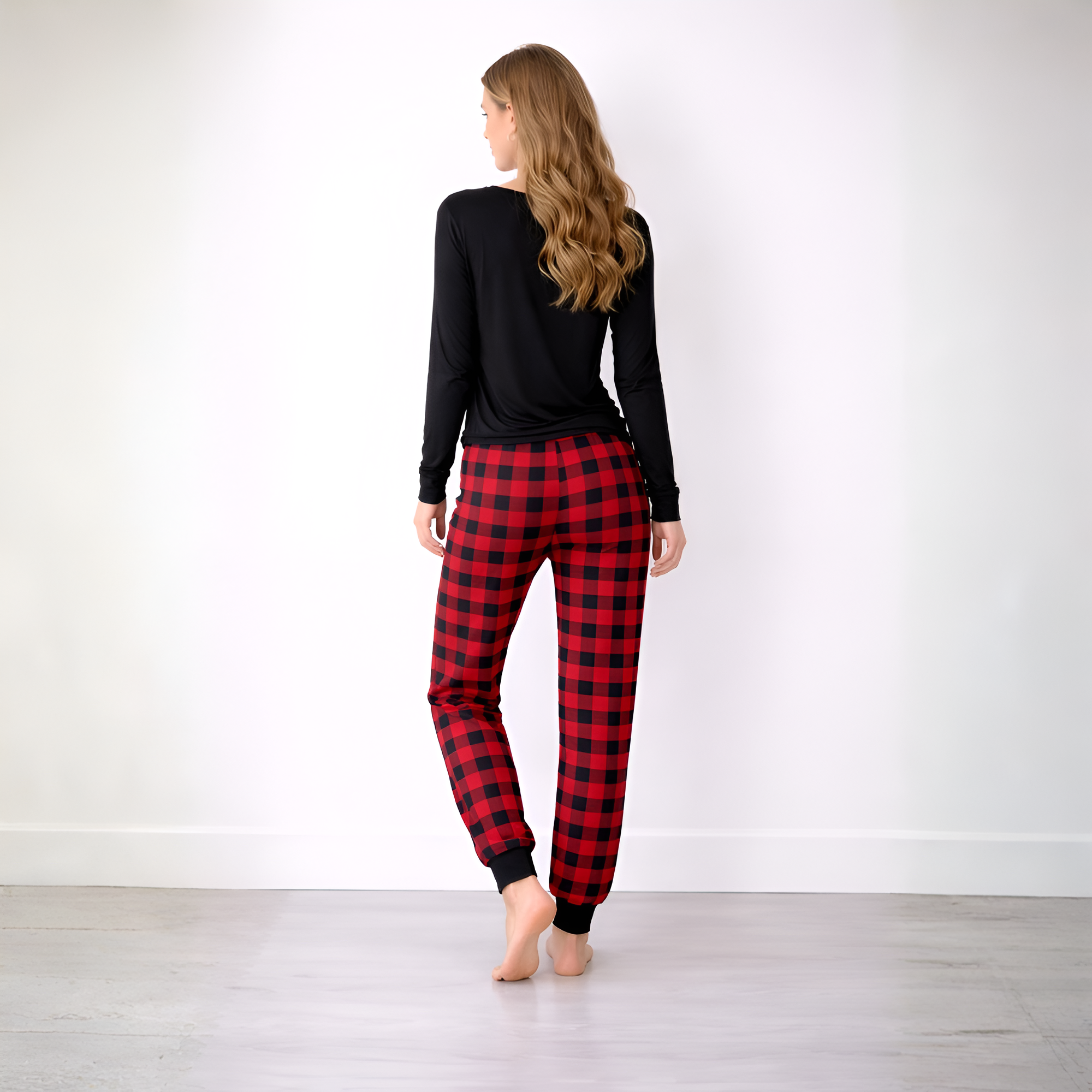 Plaid Pocket Long Sleeve Pajama Set For Couple