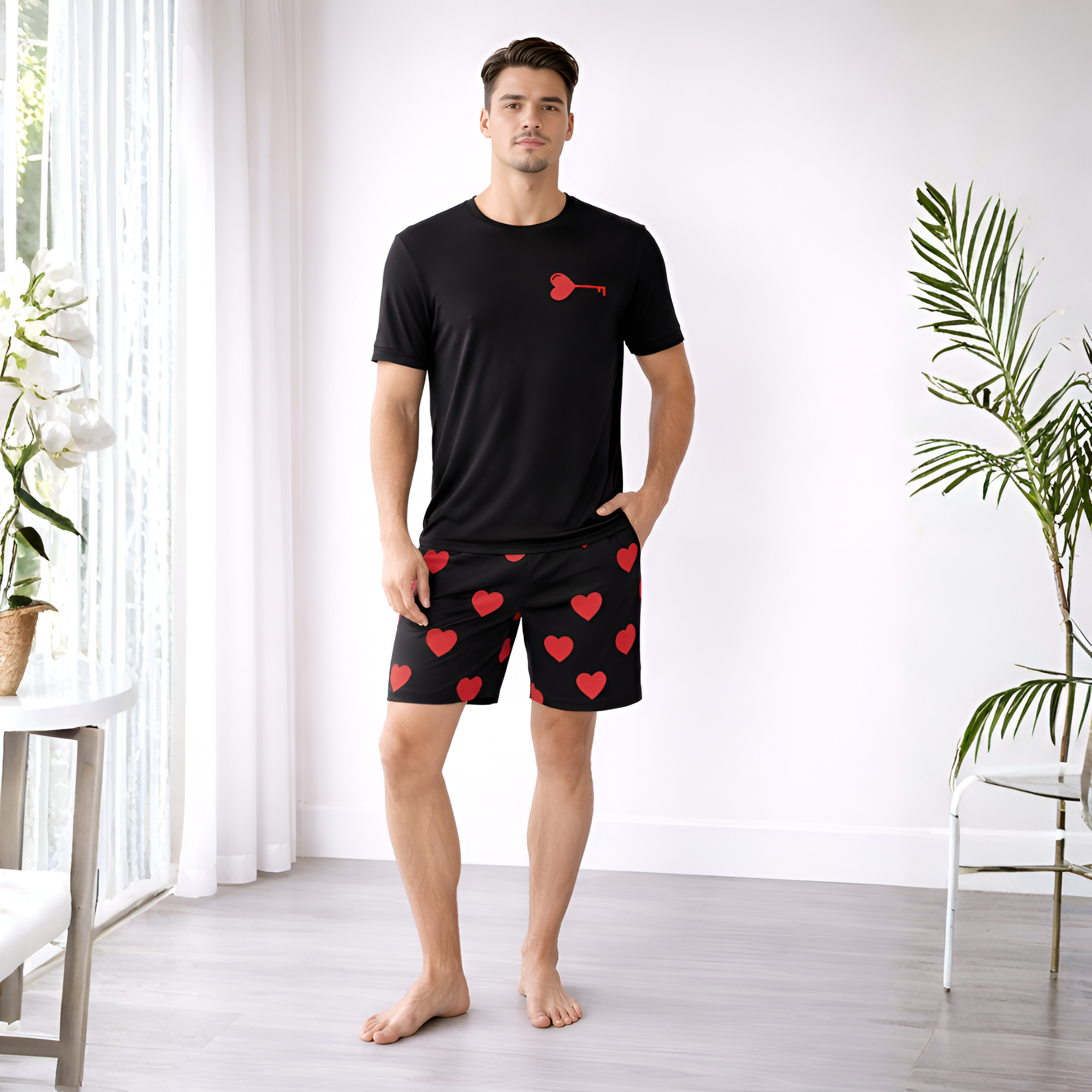 Printed Short Sleeve Pajamas For Couple