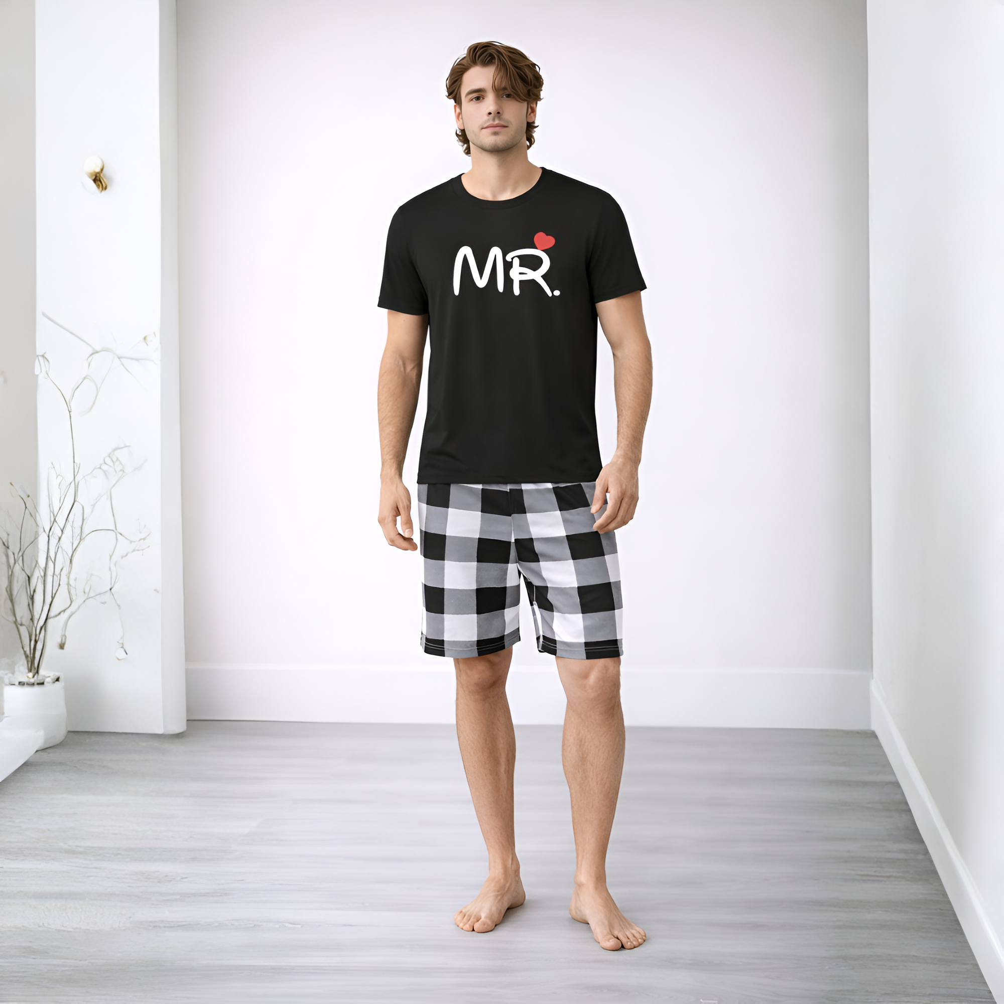 Letter Print Short Pajama Set For Couple