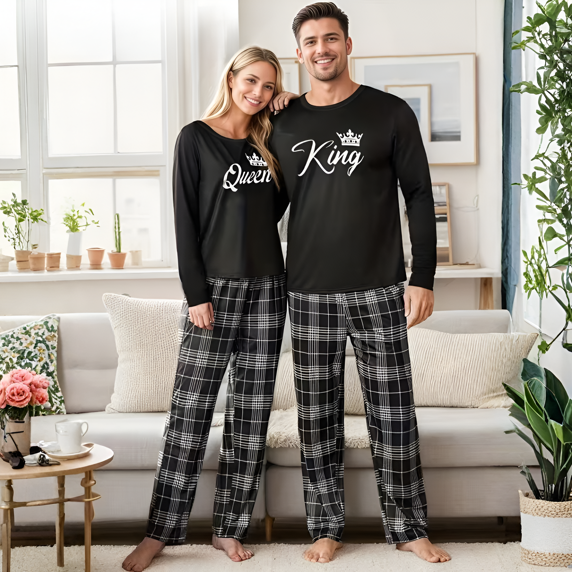 King Queen Long Sleeve Pajama For Couple