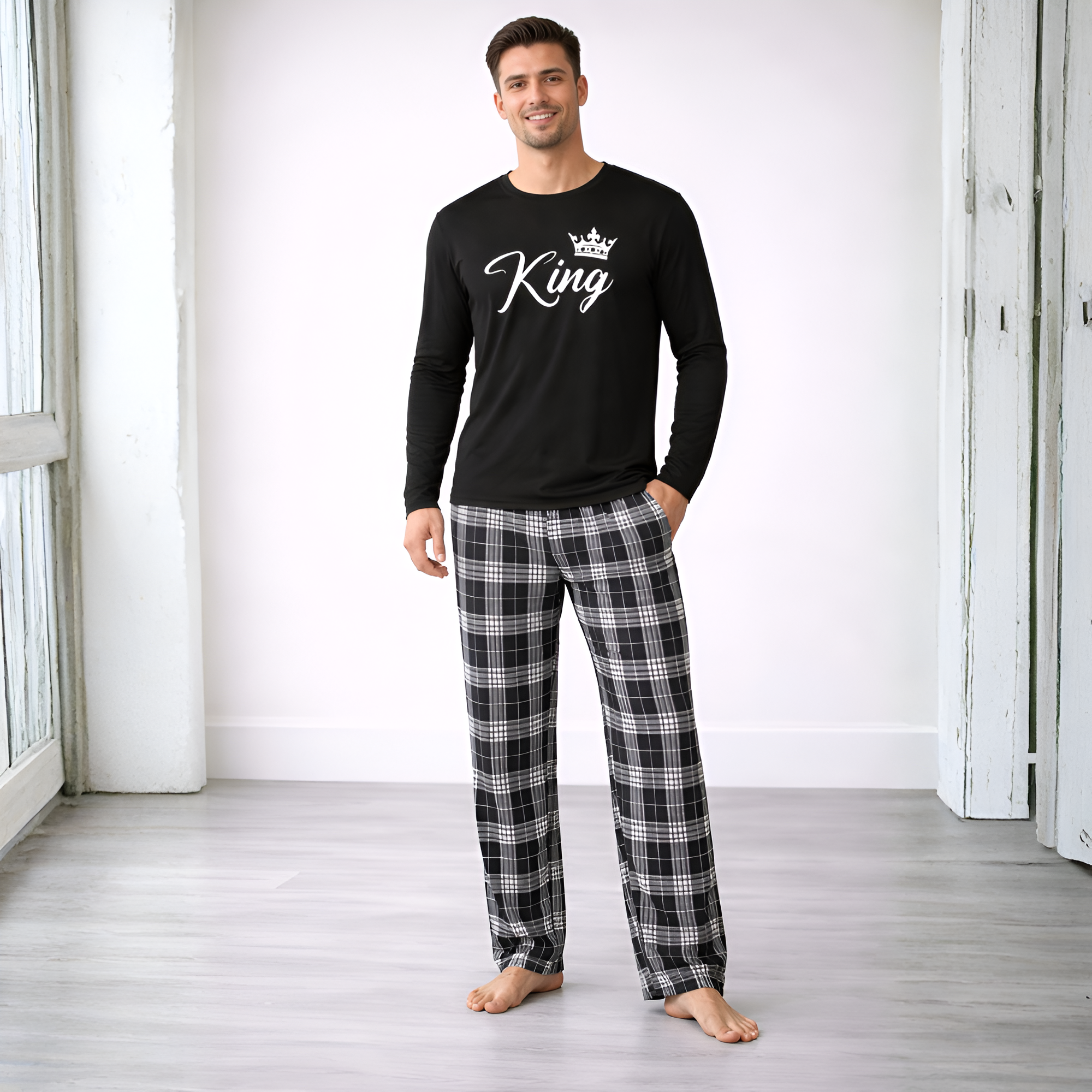 King Queen Long Sleeve Pajama For Couple
