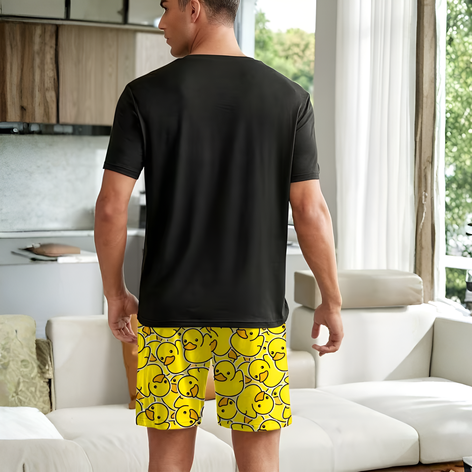 Cartoon Duck Print Shorts Pajama For Couple