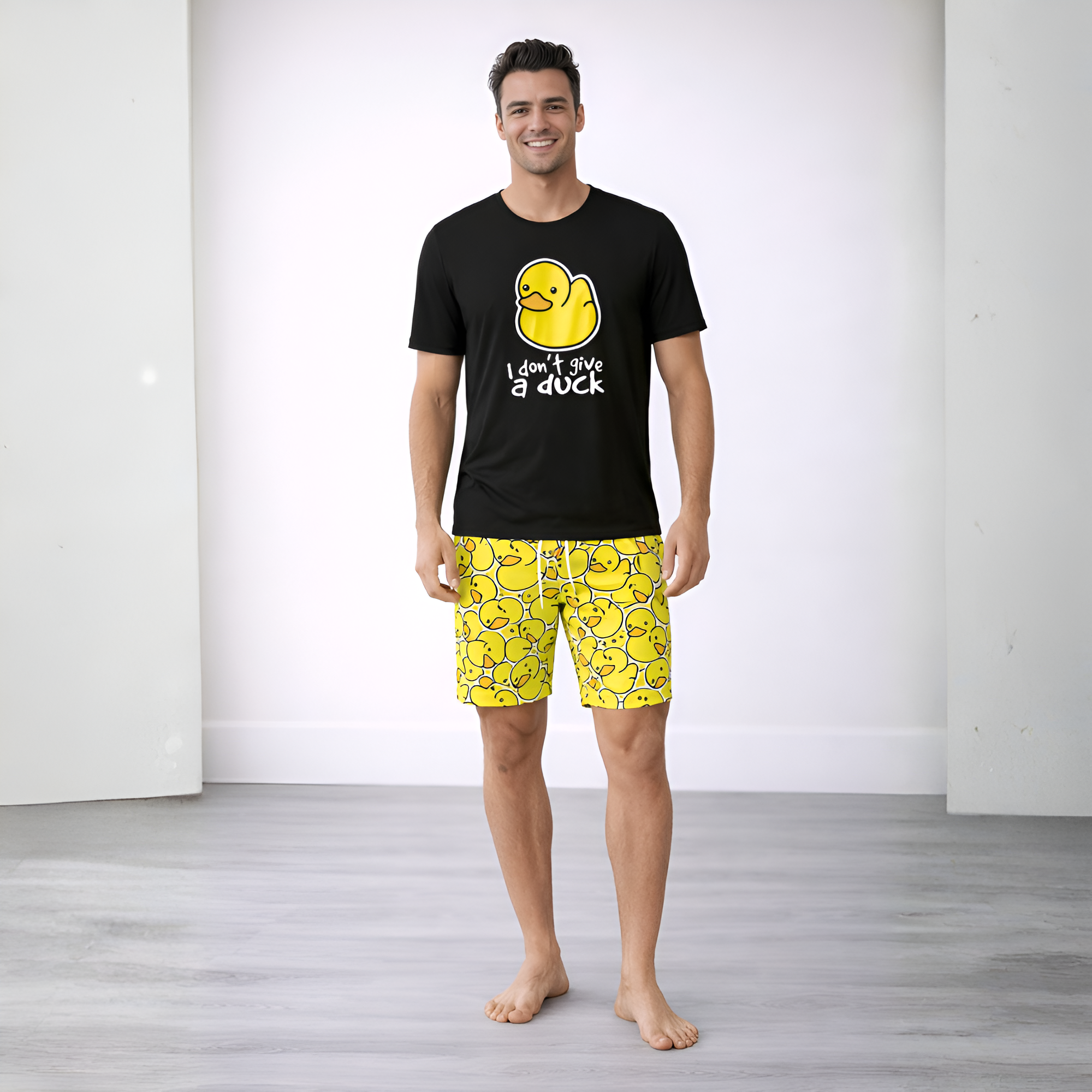 Cartoon Duck Print Shorts Pajama For Couple