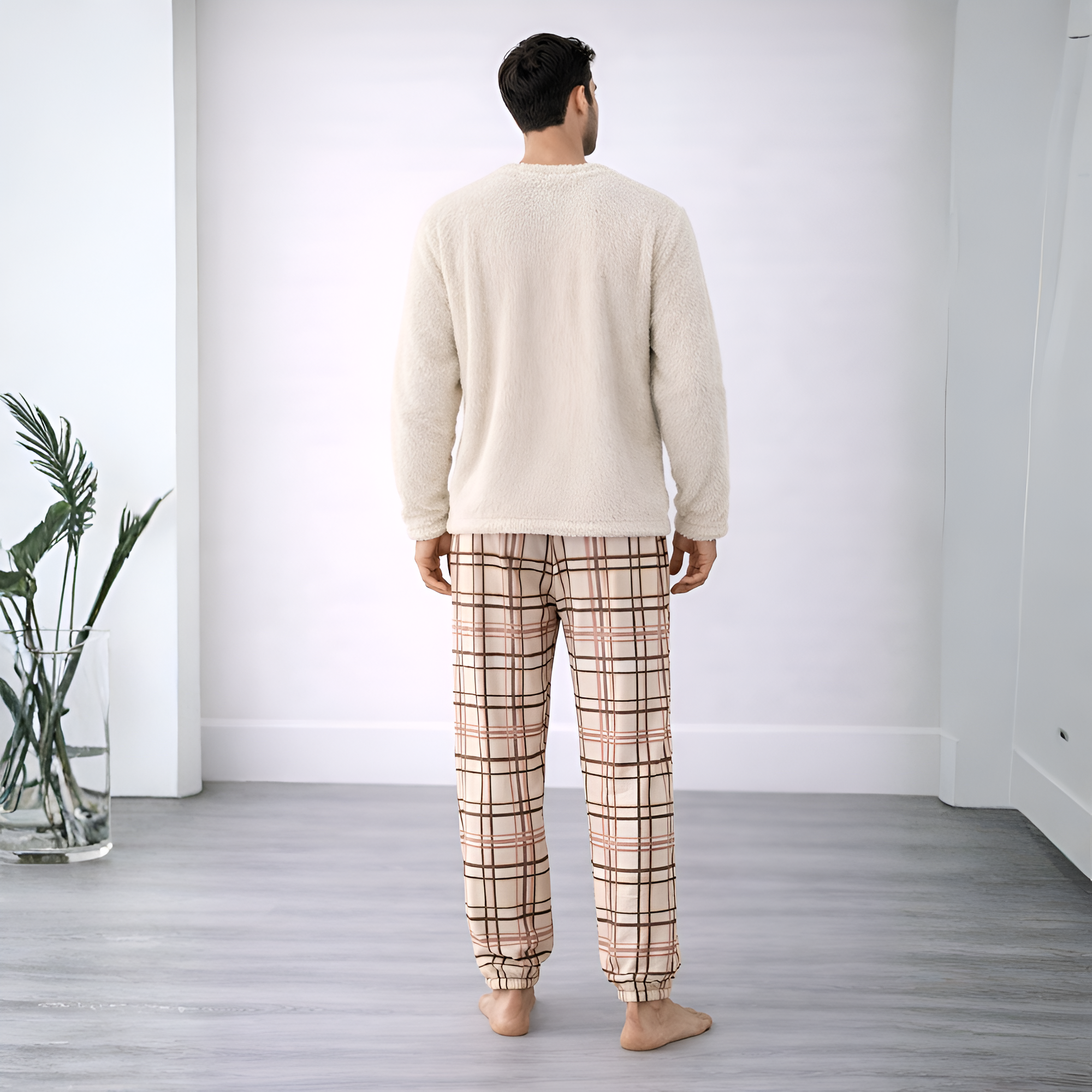 Plush Plaid Long Sleeve Pajama Set For Couple