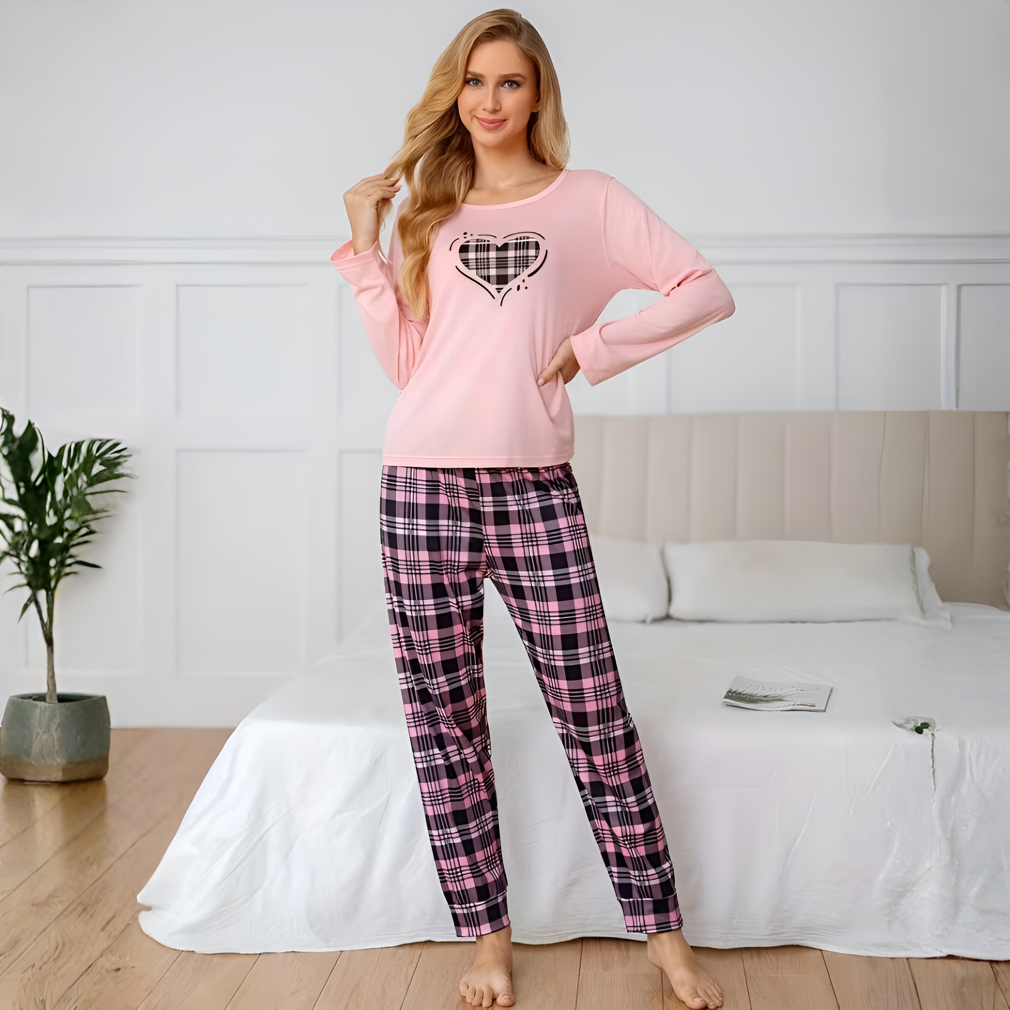 Couple Solid Color Crew Neck Sleepwear Set