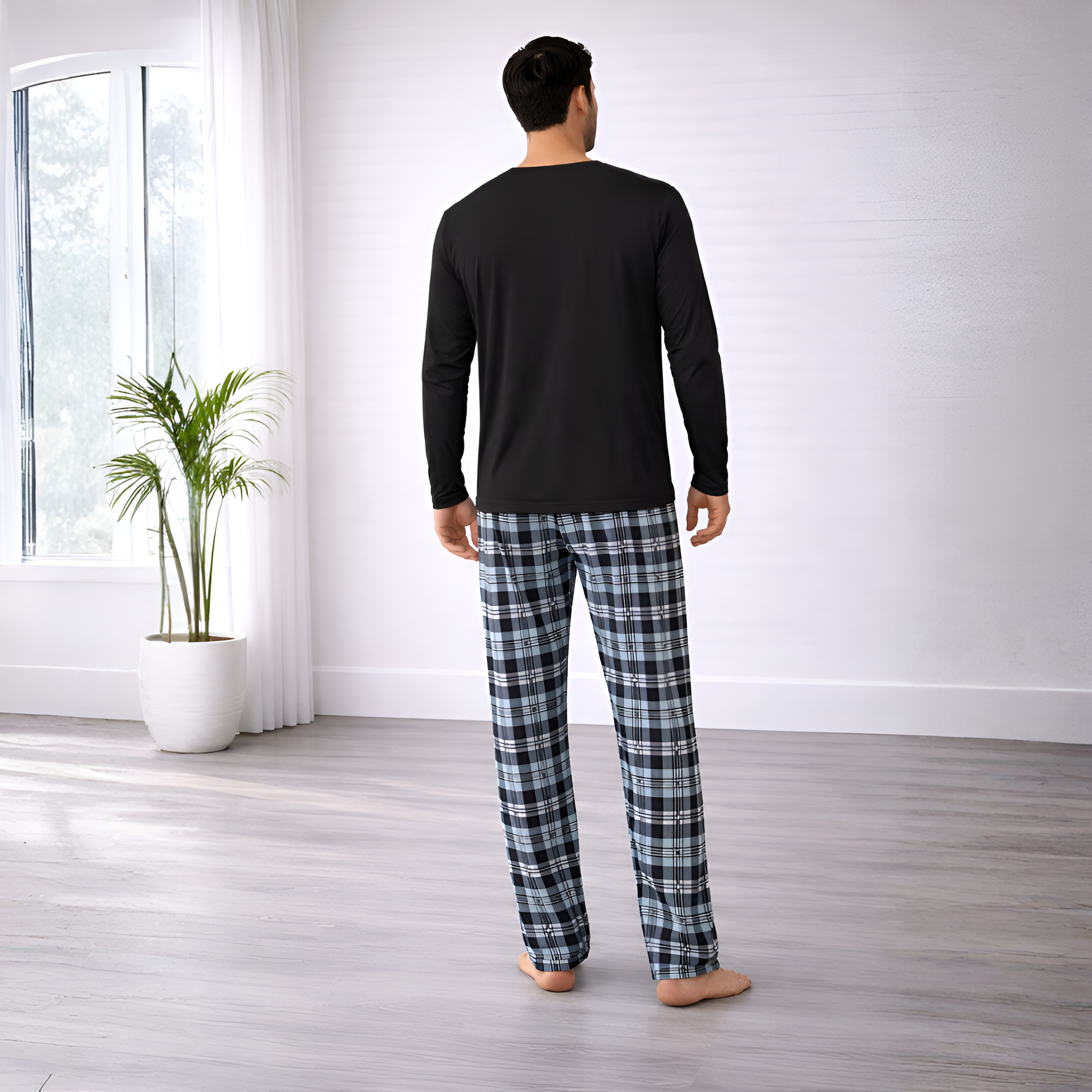 Couple Solid Color Crew Neck Sleepwear Set