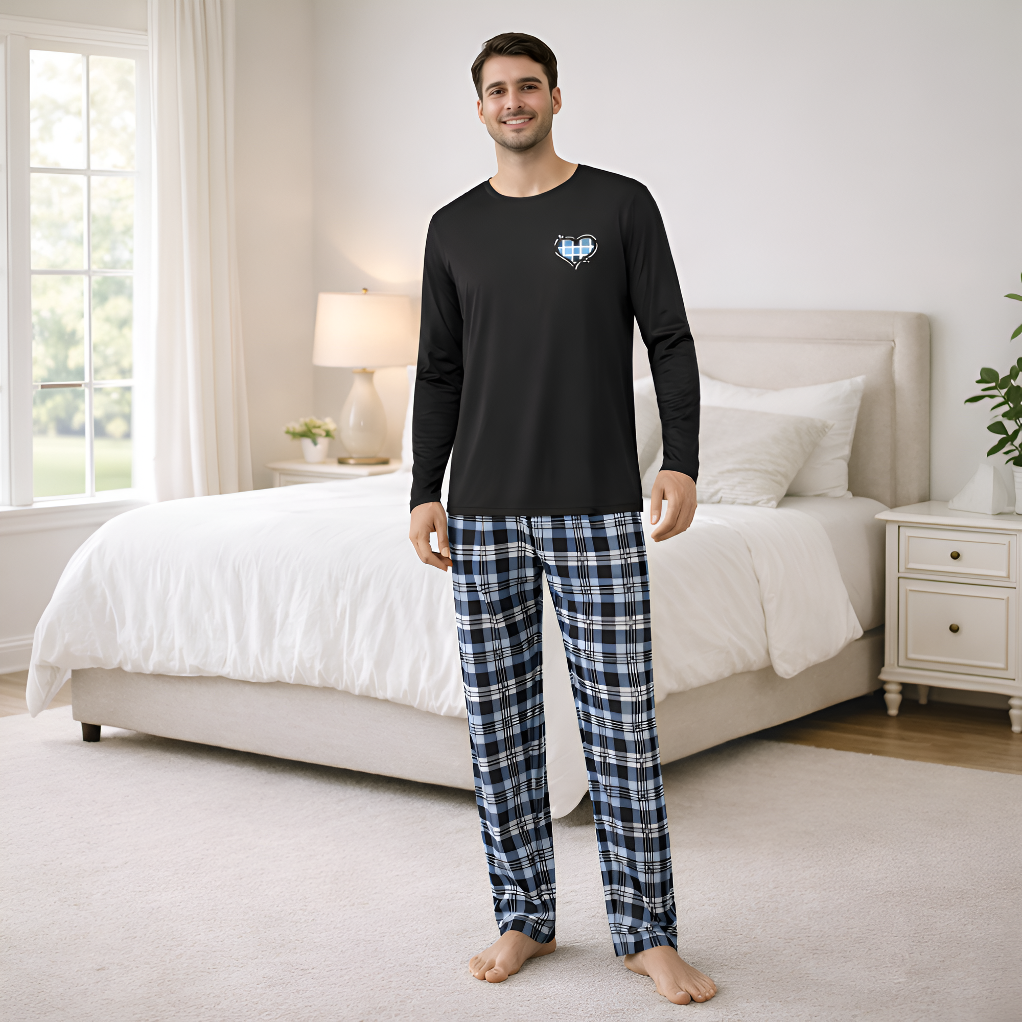 Couple Solid Color Crew Neck Sleepwear Set