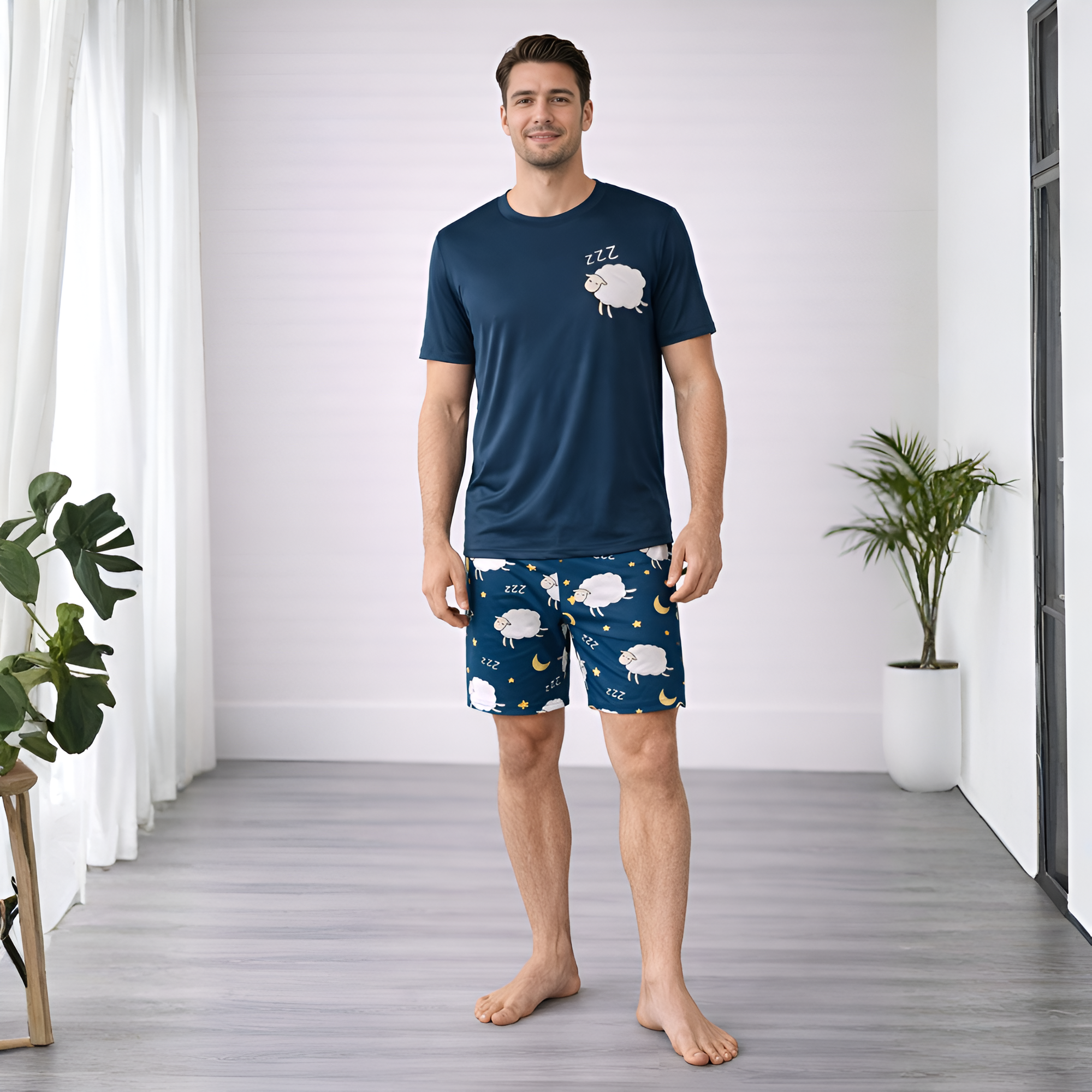 Lamb Pattern Print Couple Style Homewear Pajama Set