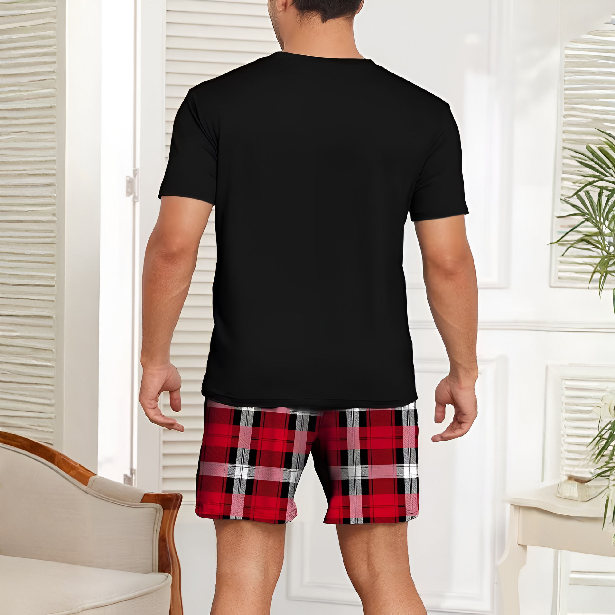 Couple Plaid Letter Print Short Sleeve Loungewear Set