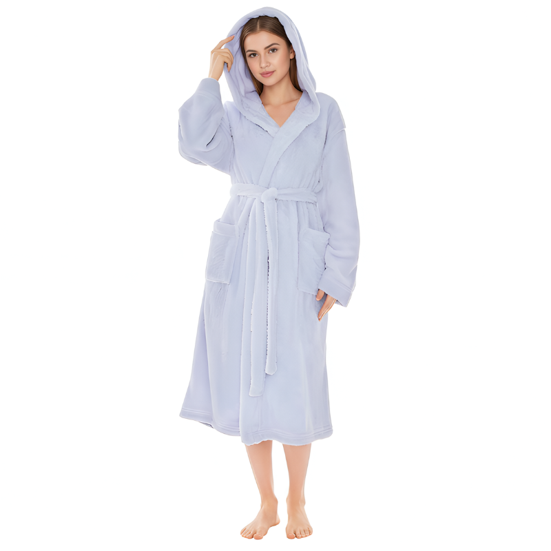 Women Hooded Plush Soft Robe Fluffy Warm Fleece Sherpa Shaggy Bathrobe