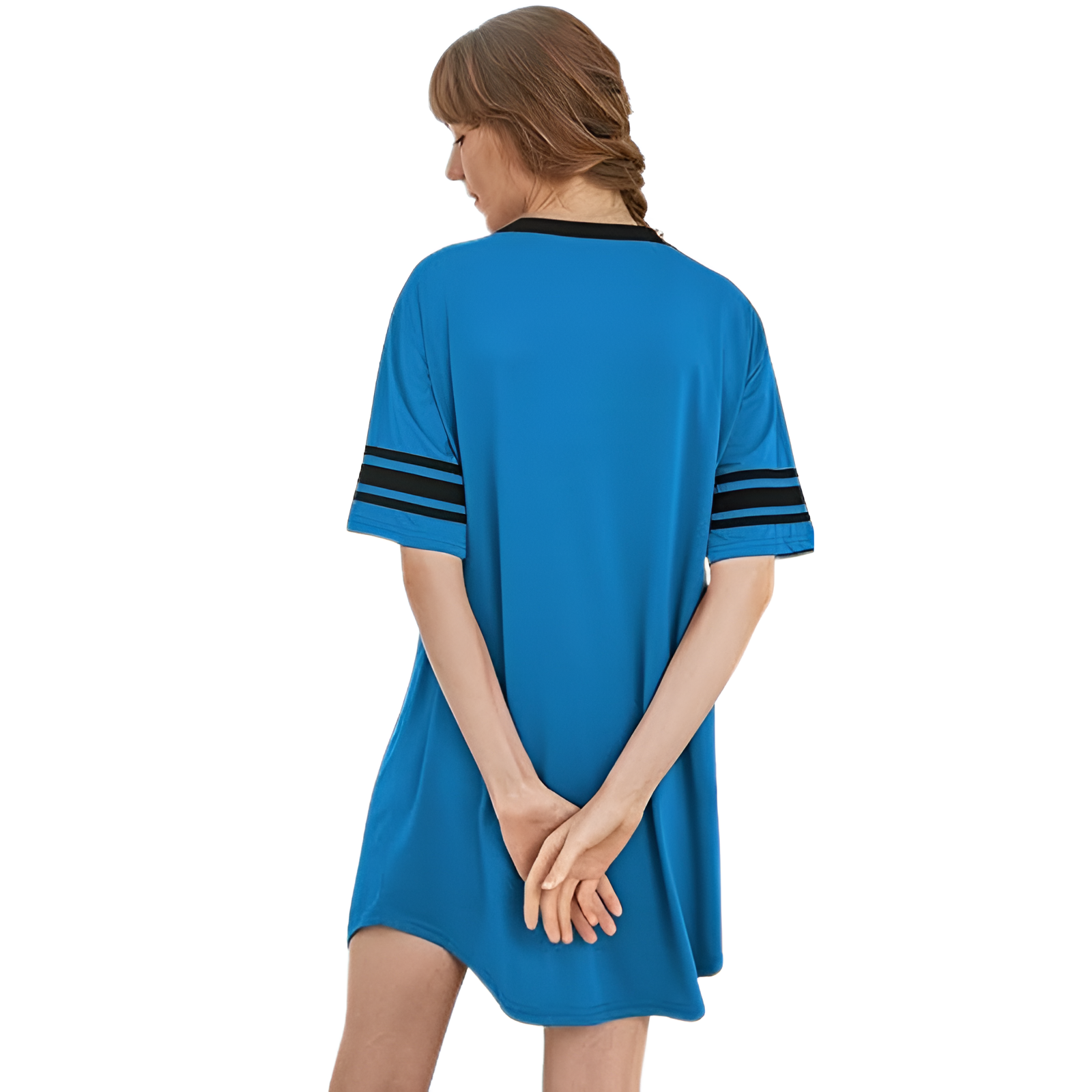 Nightgown Sleepwear With Short Sleeves And Color Block For Women