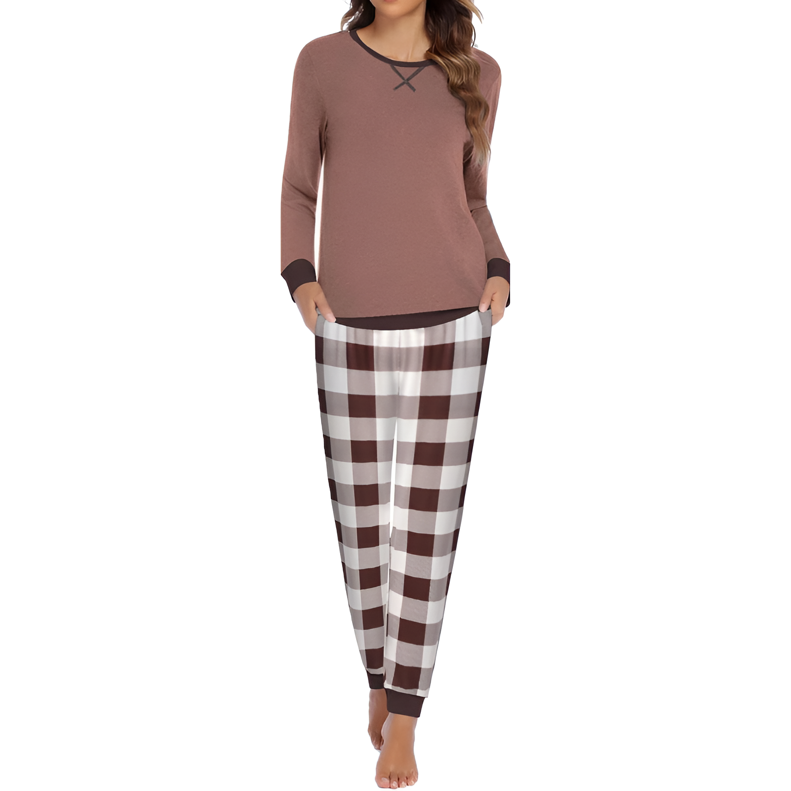 2 Piece Long Sleeve Top And Jogger Pants Lounge Pajama Set