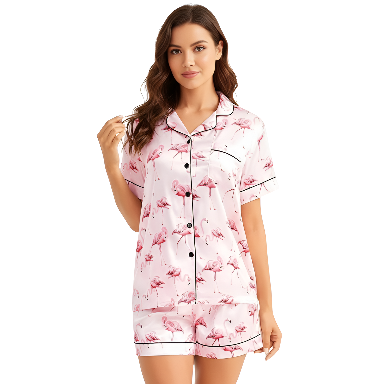 2 Piece Short Sleeve Button Down Top And Shorts Pajama Set