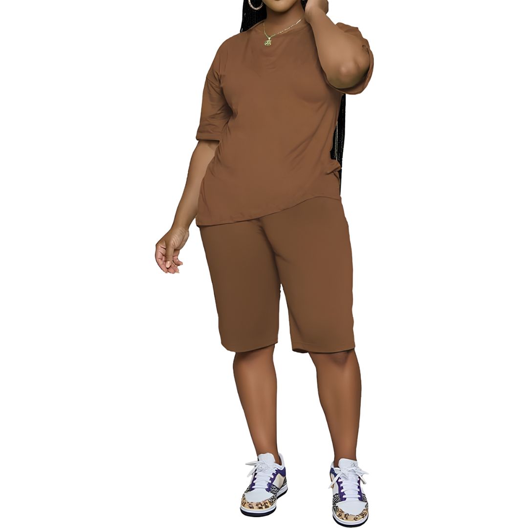 2 Piece Casual Short Sleeve Top And Shorts Set For Women