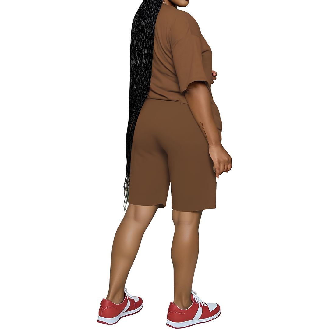 2 Piece Casual Short Sleeve Top And Shorts Set For Women