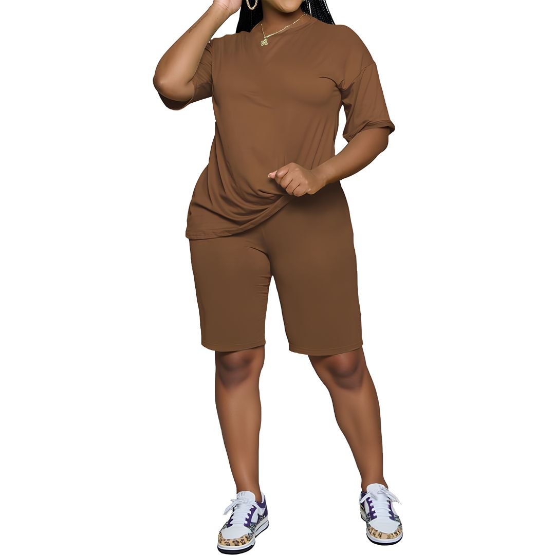 2 Piece Casual Short Sleeve Top And Shorts Set For Women