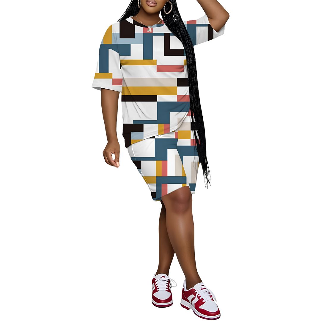 2 Piece Casual Short Sleeve Top And Shorts Set For Women