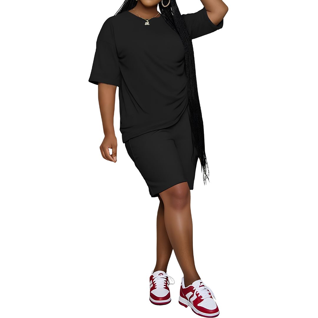 2 Piece Casual Short Sleeve Top And Shorts Set For Women