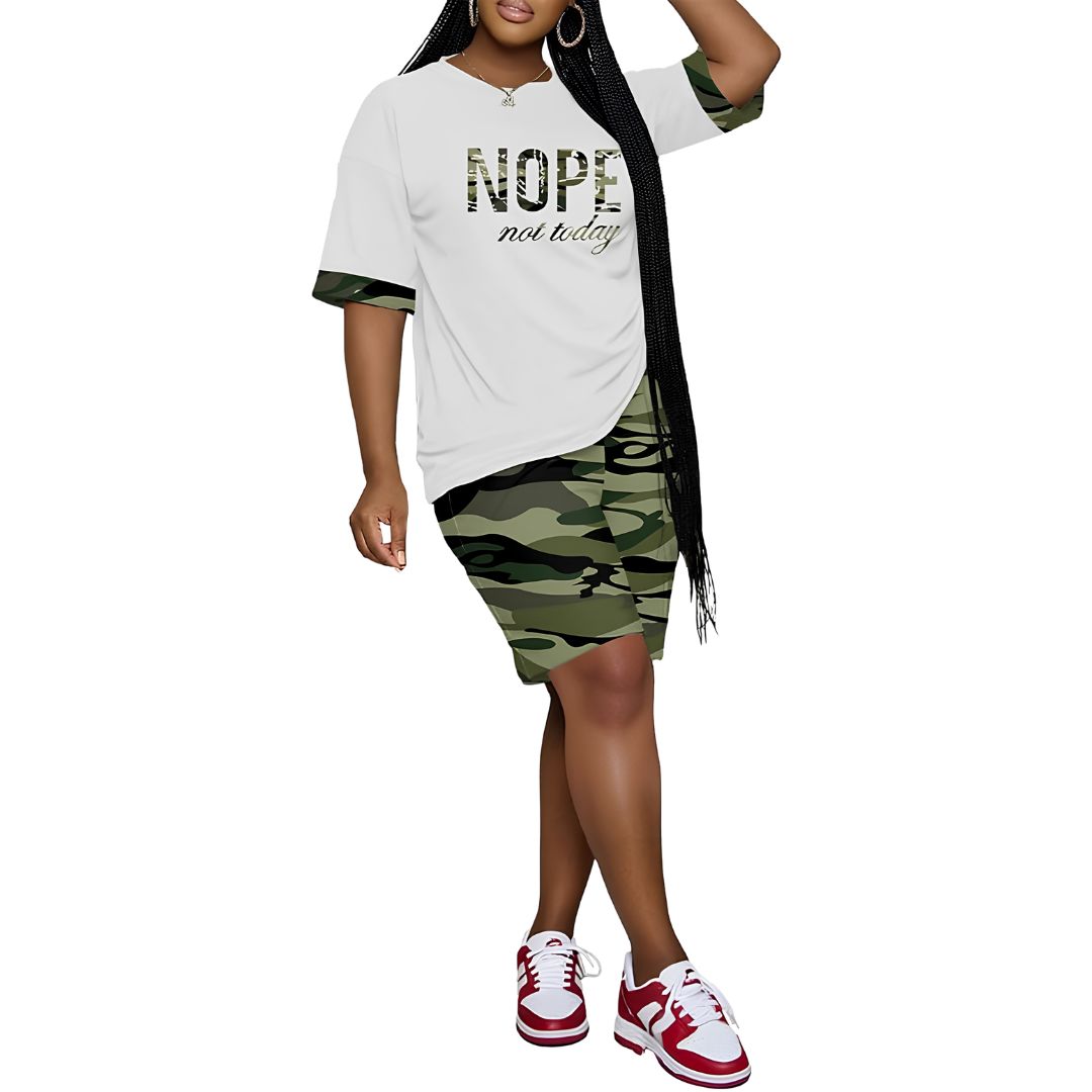 2 Piece Casual Short Sleeve Top And Shorts Set For Women