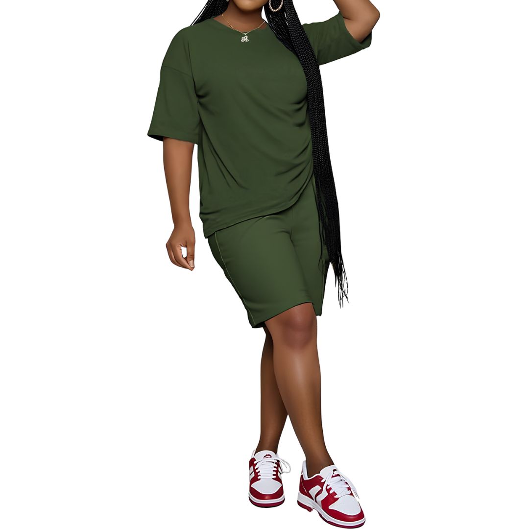 2 Piece Casual Short Sleeve Top And Shorts Set For Women