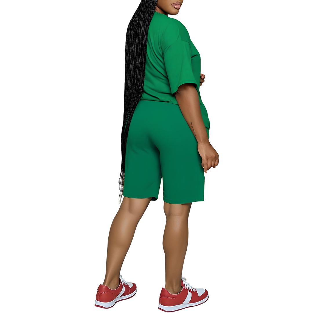 2 Piece Casual Short Sleeve Top And Shorts Set For Women