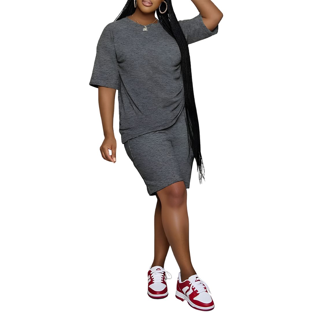 2 Piece Casual Short Sleeve Top And Shorts Set For Women