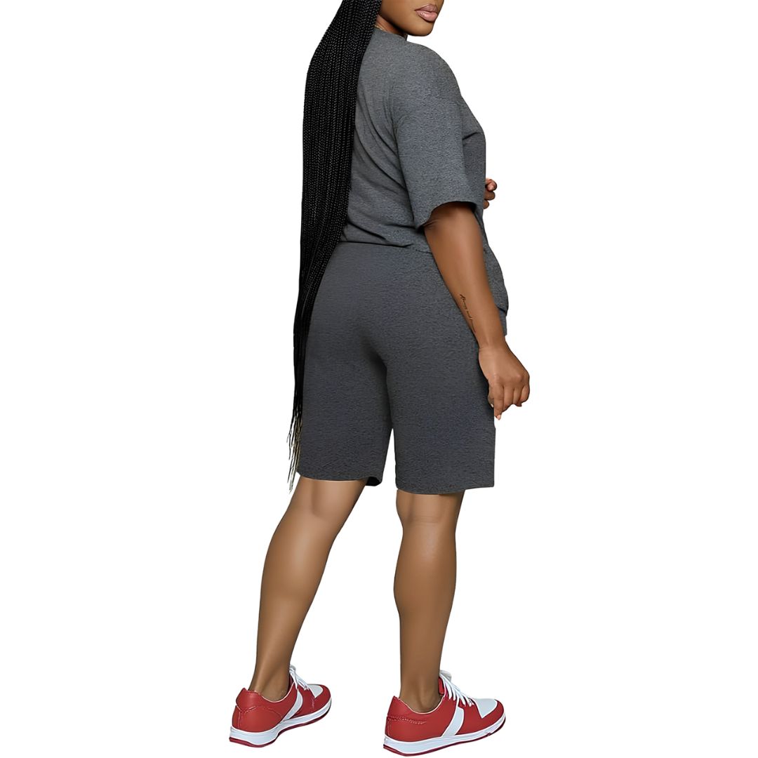 2 Piece Casual Short Sleeve Top And Shorts Set For Women