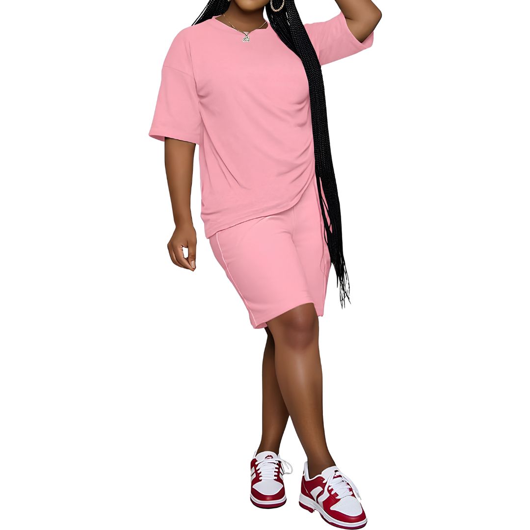 2 Piece Casual Short Sleeve Top And Shorts Set For Women