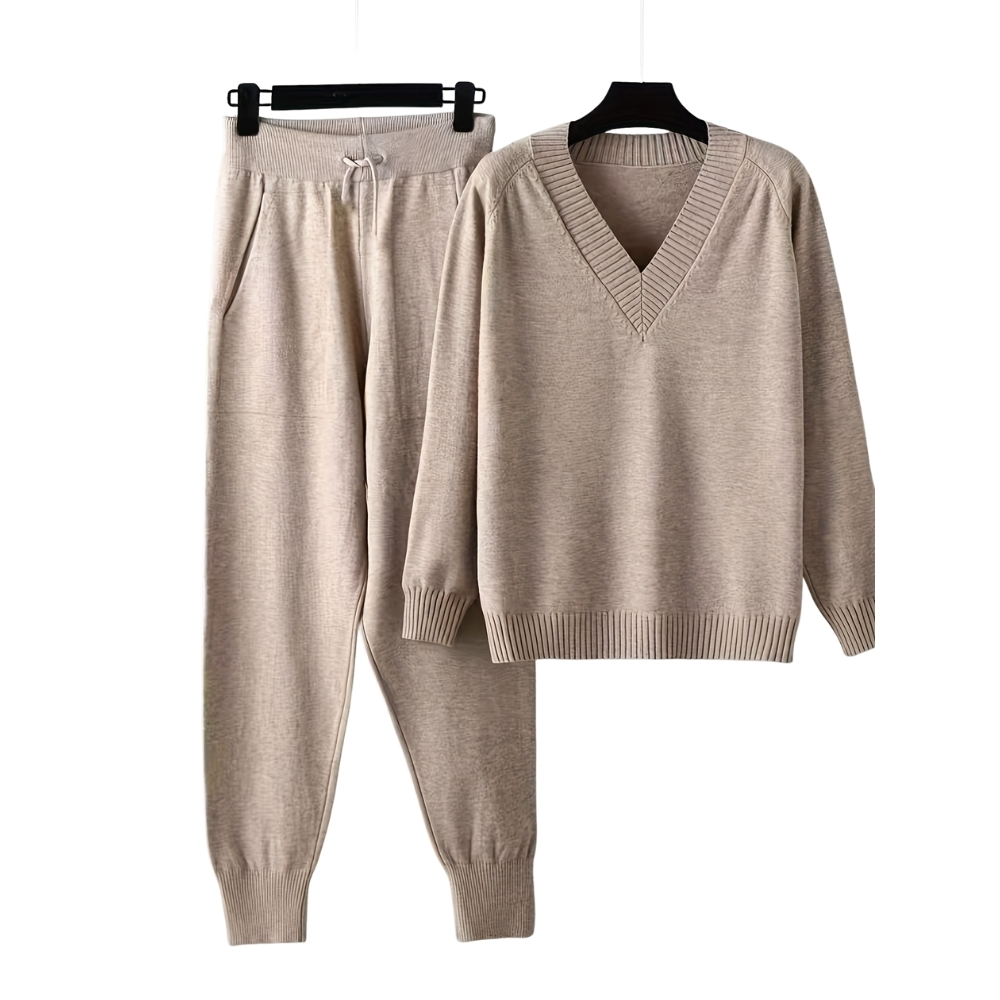V Collar Knit Sweater Pant Set