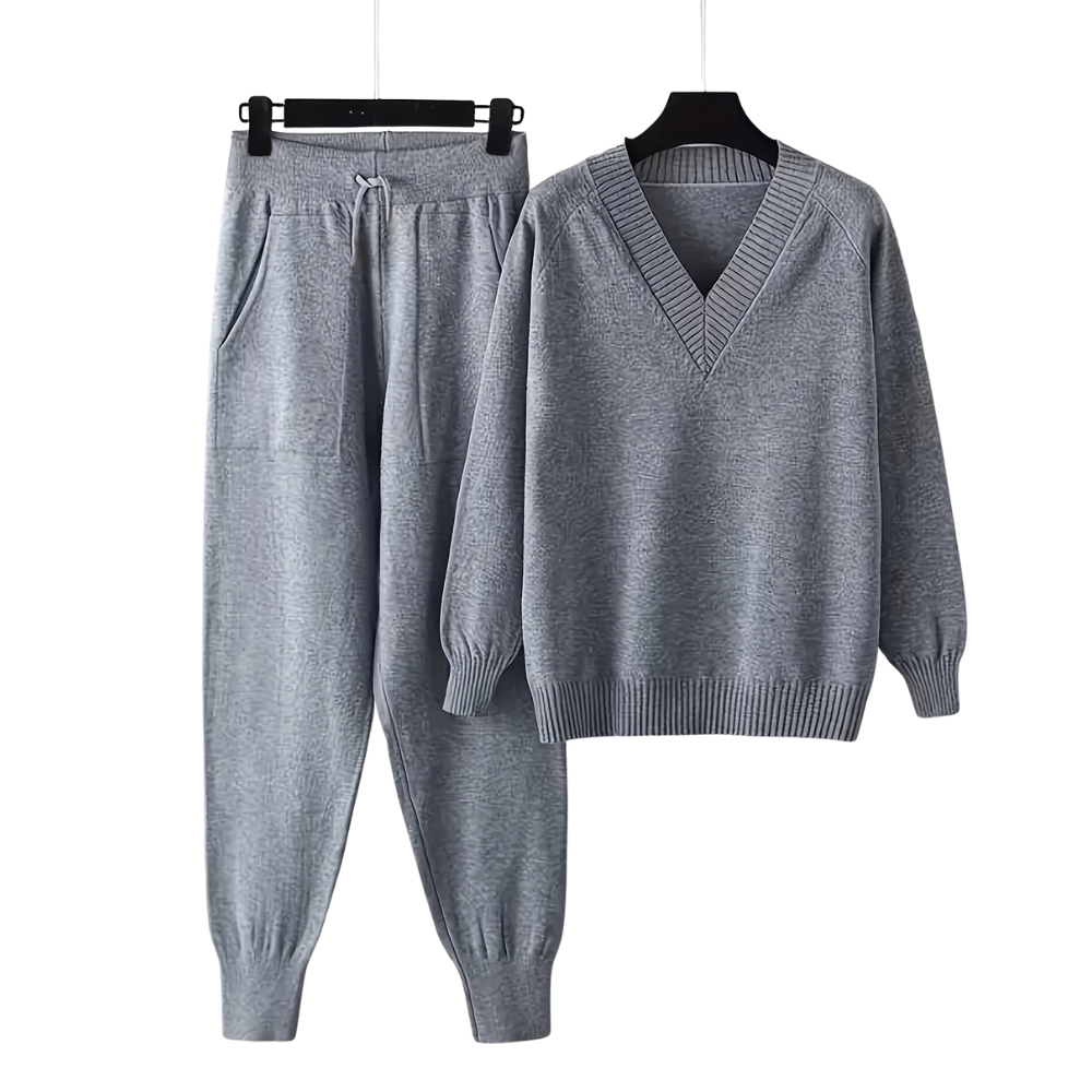 V Collar Knit Sweater Pant Set